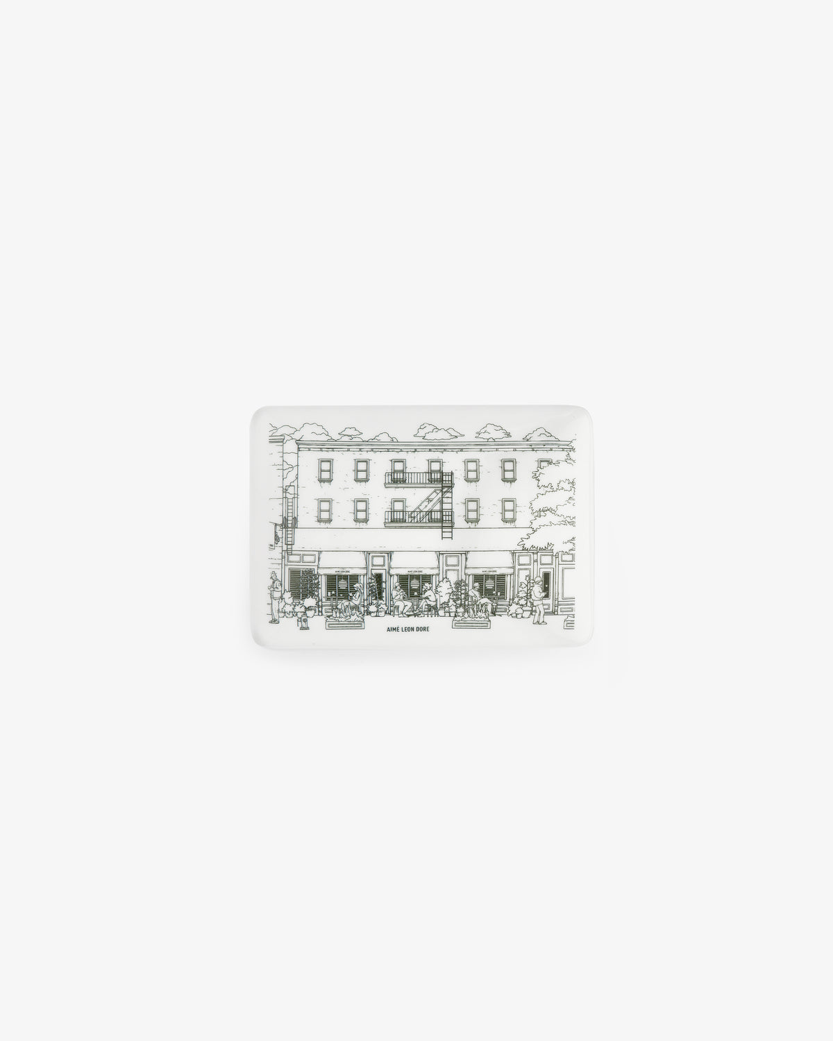 Mulberry Catchall Box: White rectangular tray featuring a black line drawing of a three-story building with storefronts.