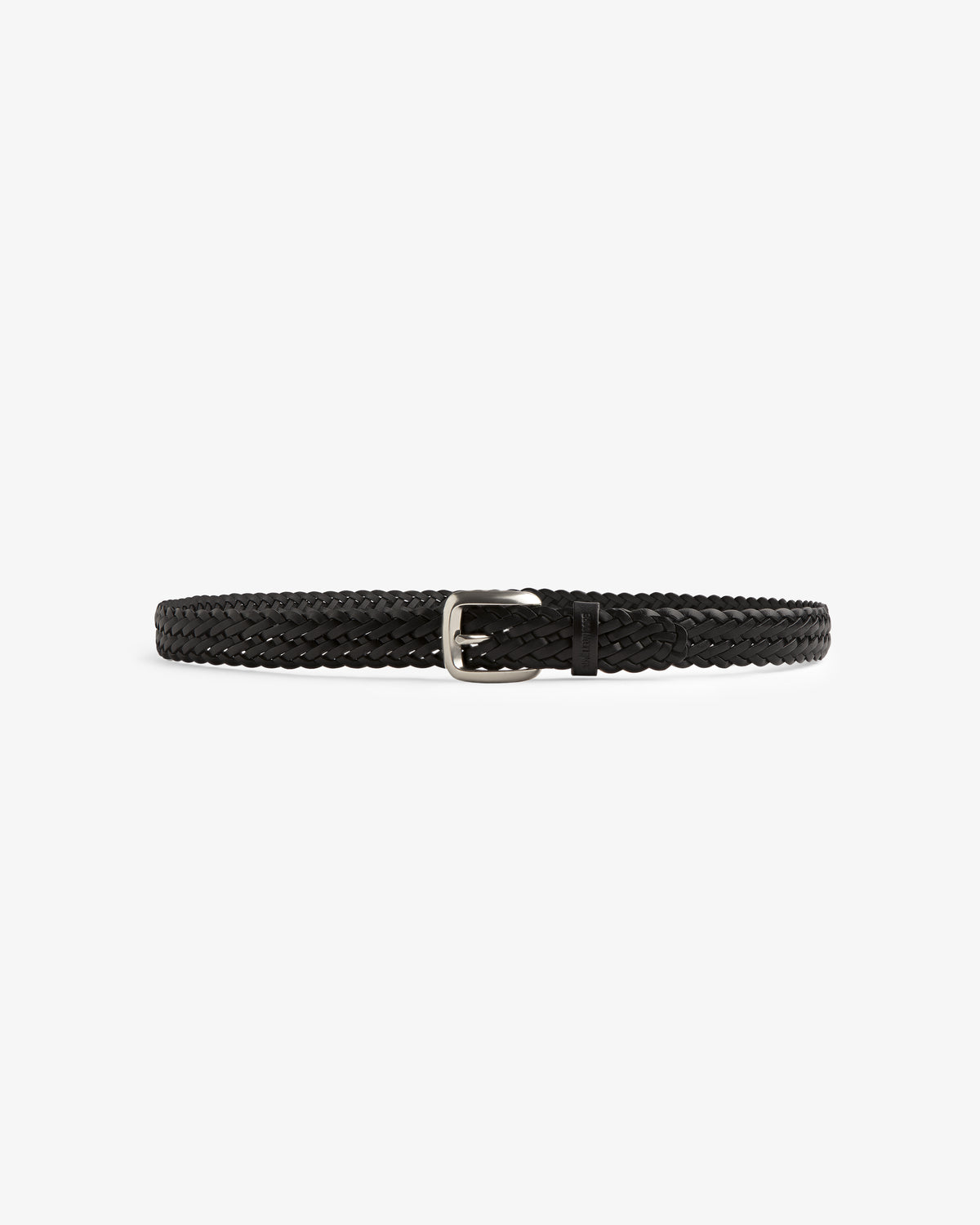 Braided Leather Belt in black with a silver buckle, shown on a plain white background.