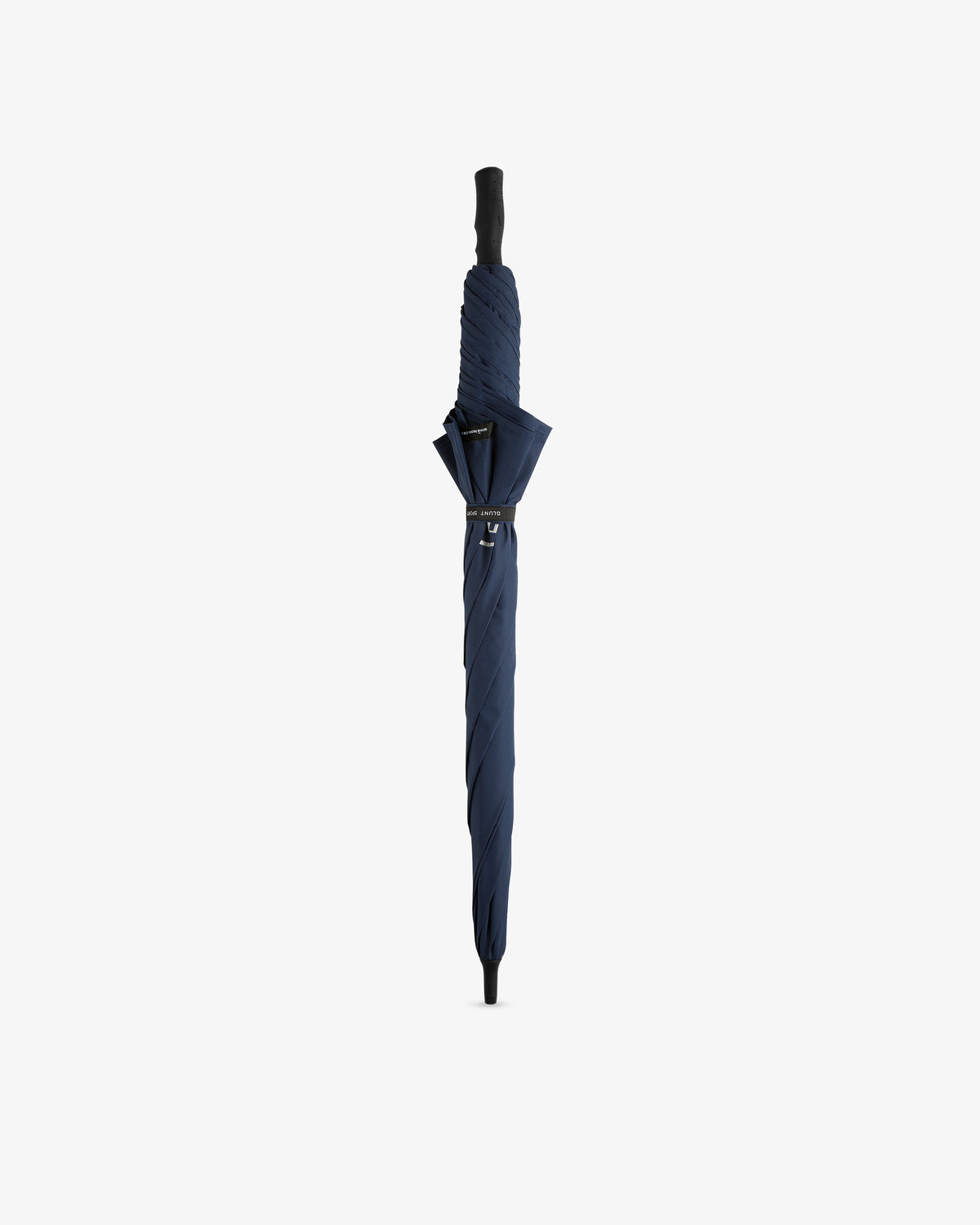 The ALD Golf Spectator Umbrella stands upright, closed in navy blue with a black handle against a white background.