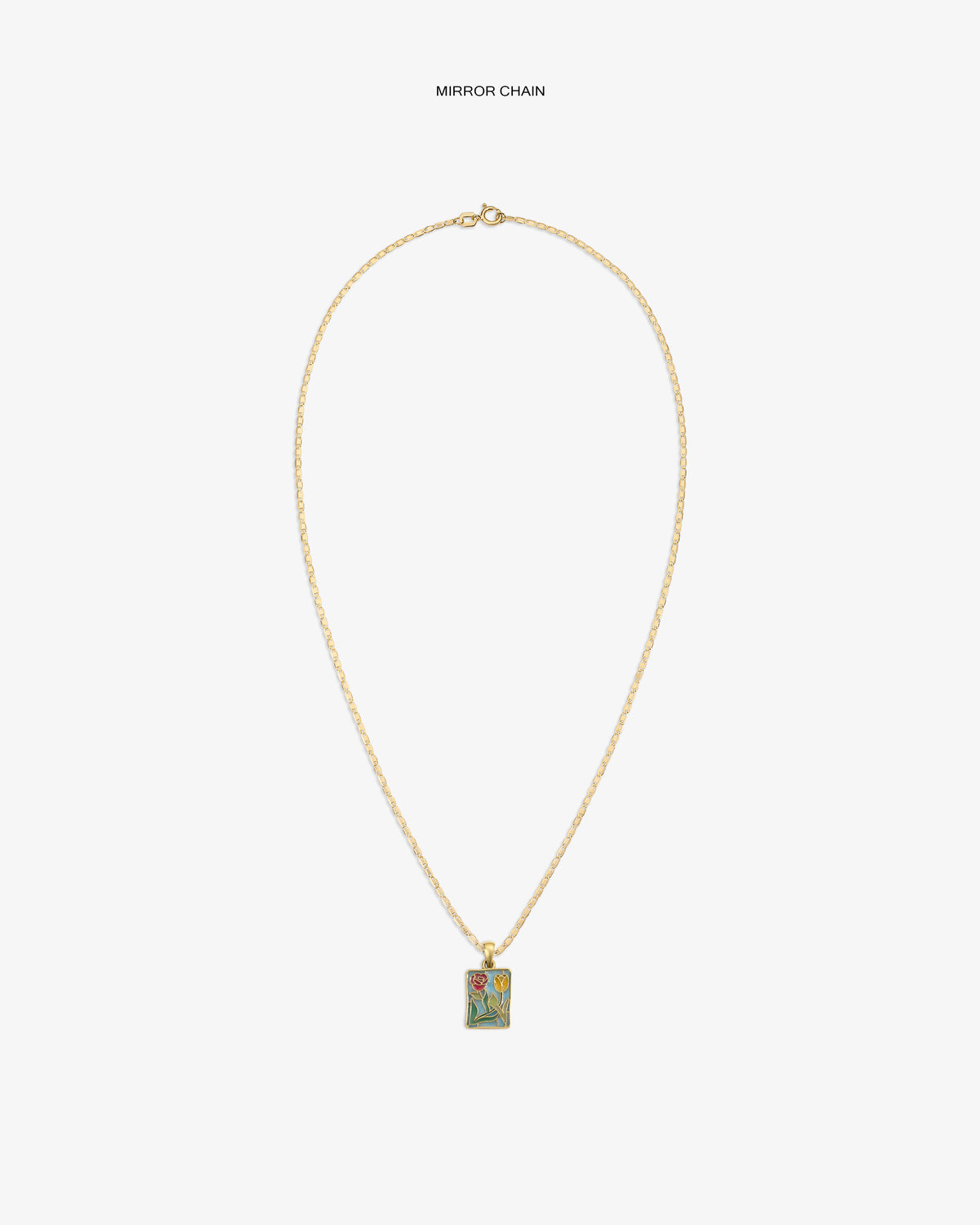 14Kt Gold Stained Glass Crest Pendant, featuring a colorful floral design, shown on a white background.