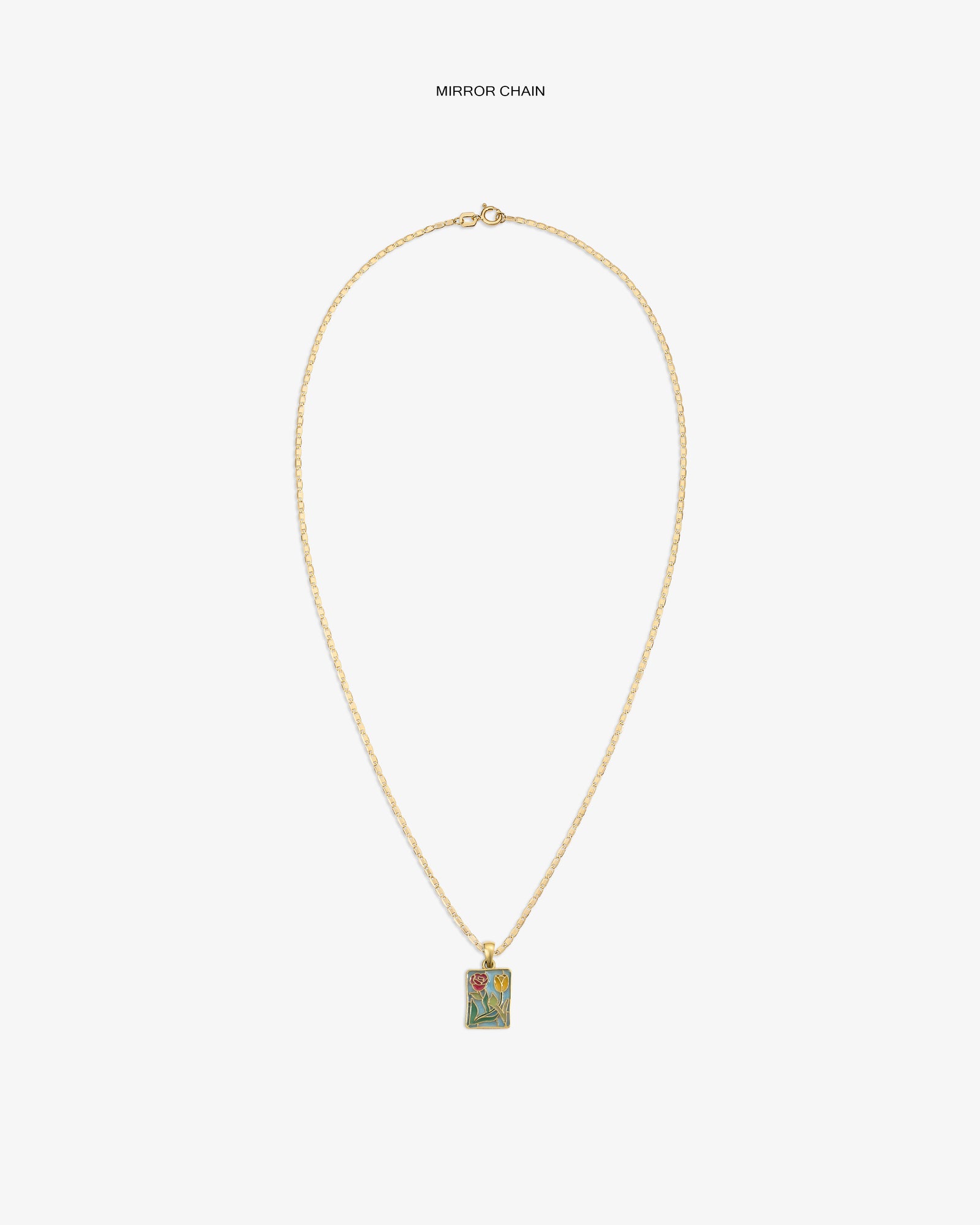 14Kt Gold Stained Glass Crest Pendant, featuring a colorful floral design, shown on a white background.