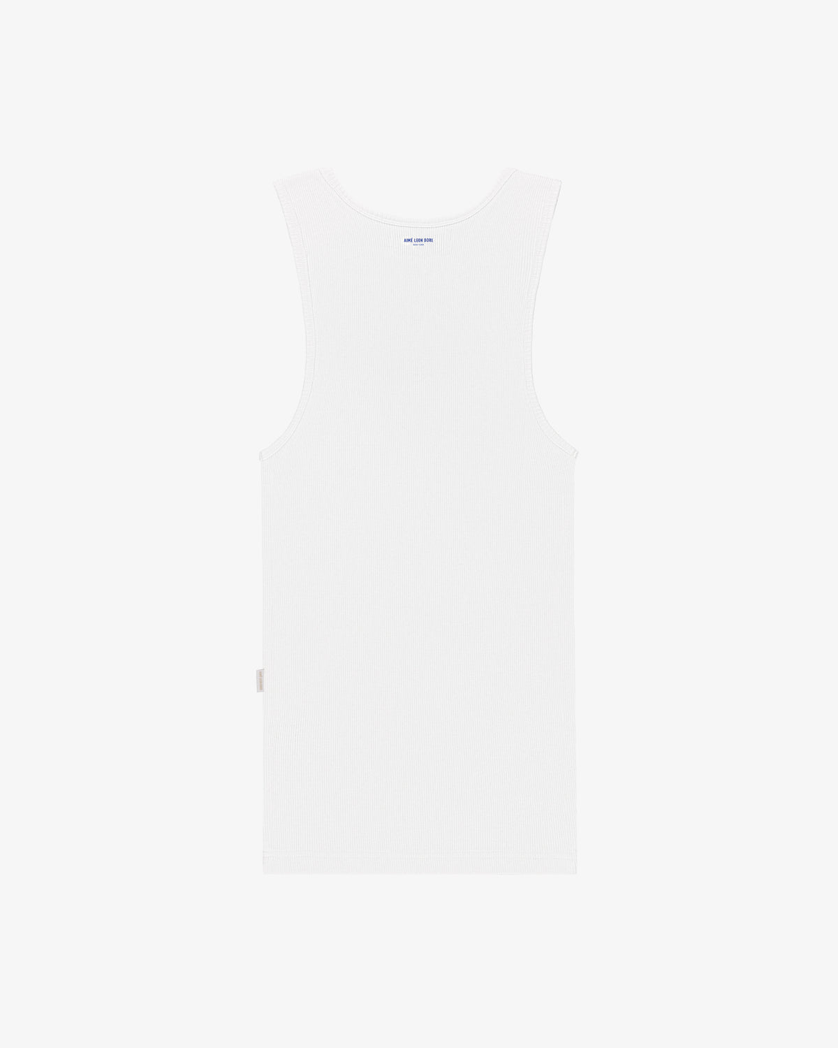 Mets Tank Top, white and sleeveless with ribbed texture, laid flat on a white background, back view.