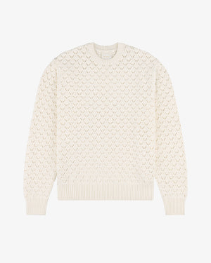 Eyelet Knit Crewneck Sweater
