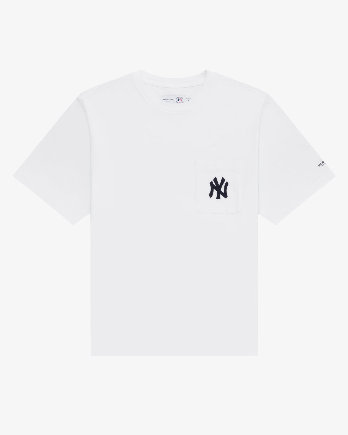 Yankees Chainstitch Pocket Tee: White, short sleeves, small black NY logo on left chest pocket.