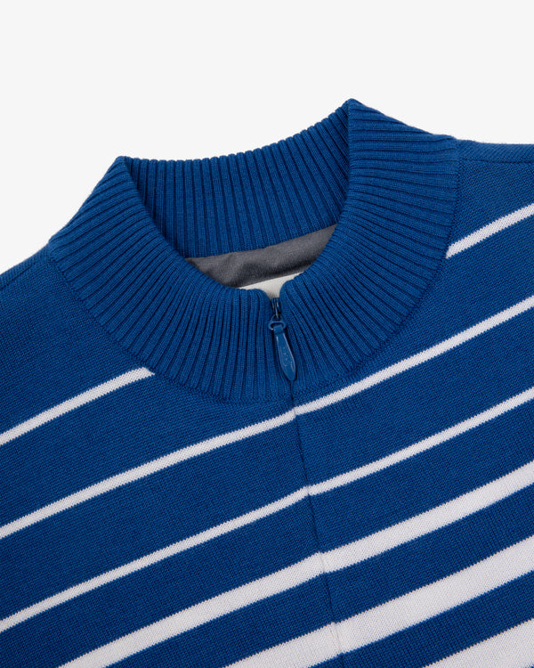 WINDSTOPPER® striped knit cycling jersey by GORE-TEX LABS with white stripes and a ribbed collar with short zipper.