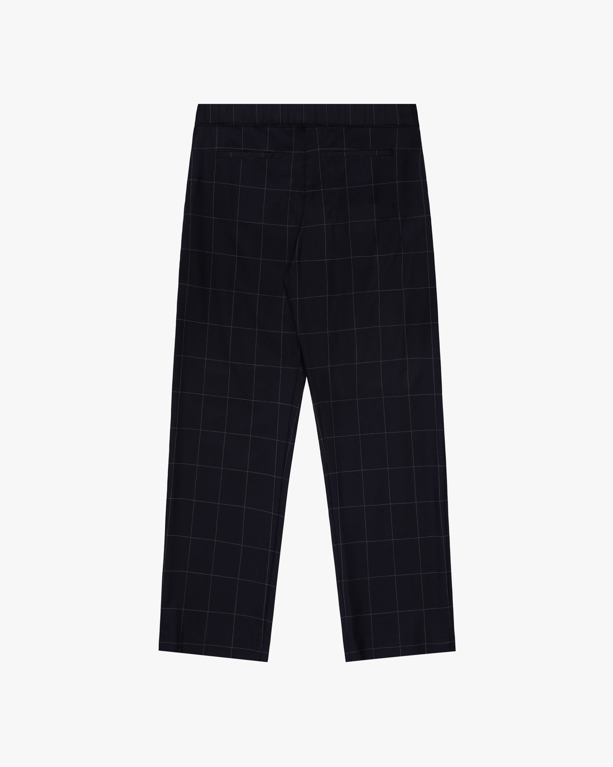 Windowpane Elasticated Waist Suit Trouser in black with a white check pattern, shown flat from the back on white.
