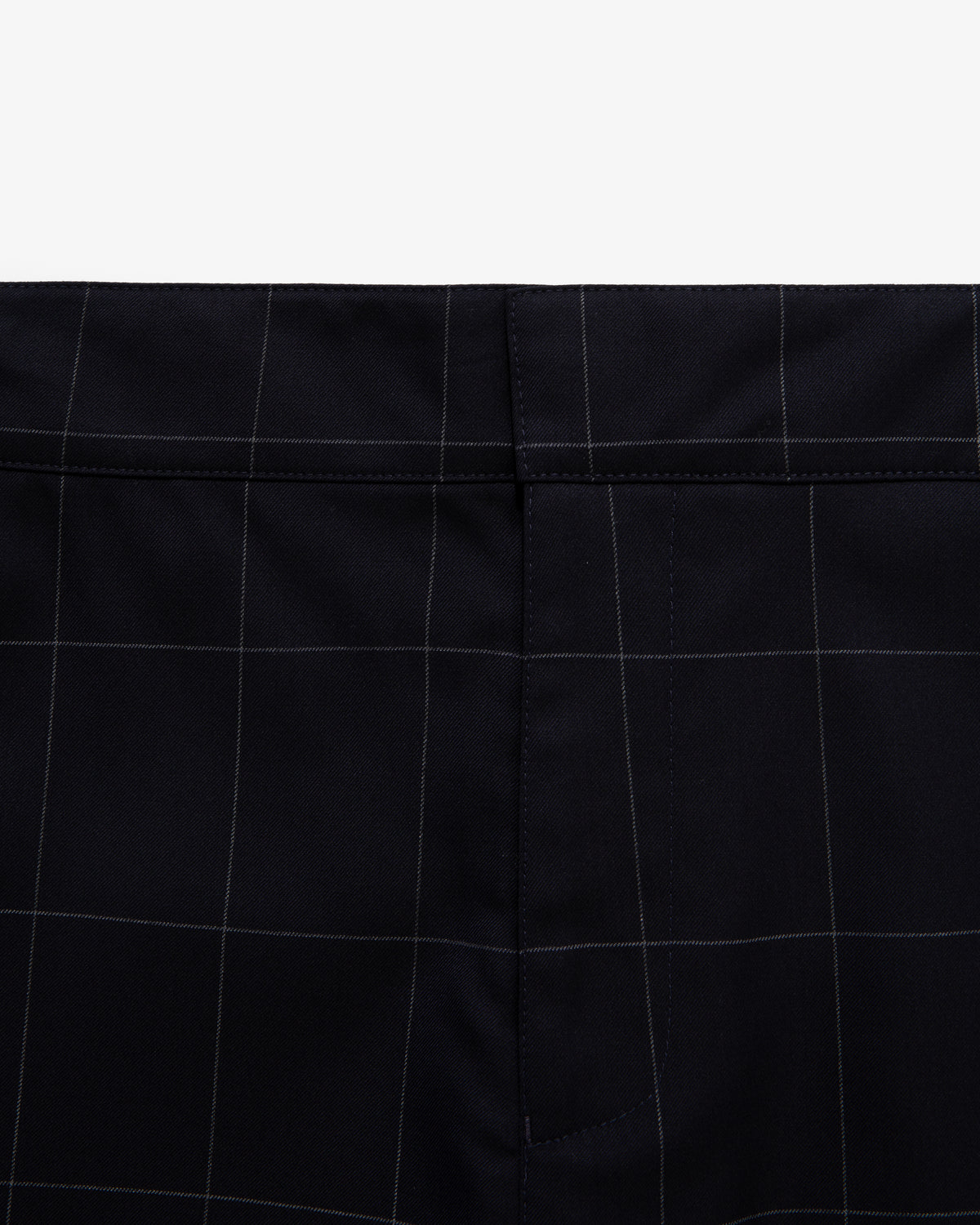 Close-up of the Windowpane Elasticated Waist Suit Trouser in navy blue, highlighting waistband and seam details.