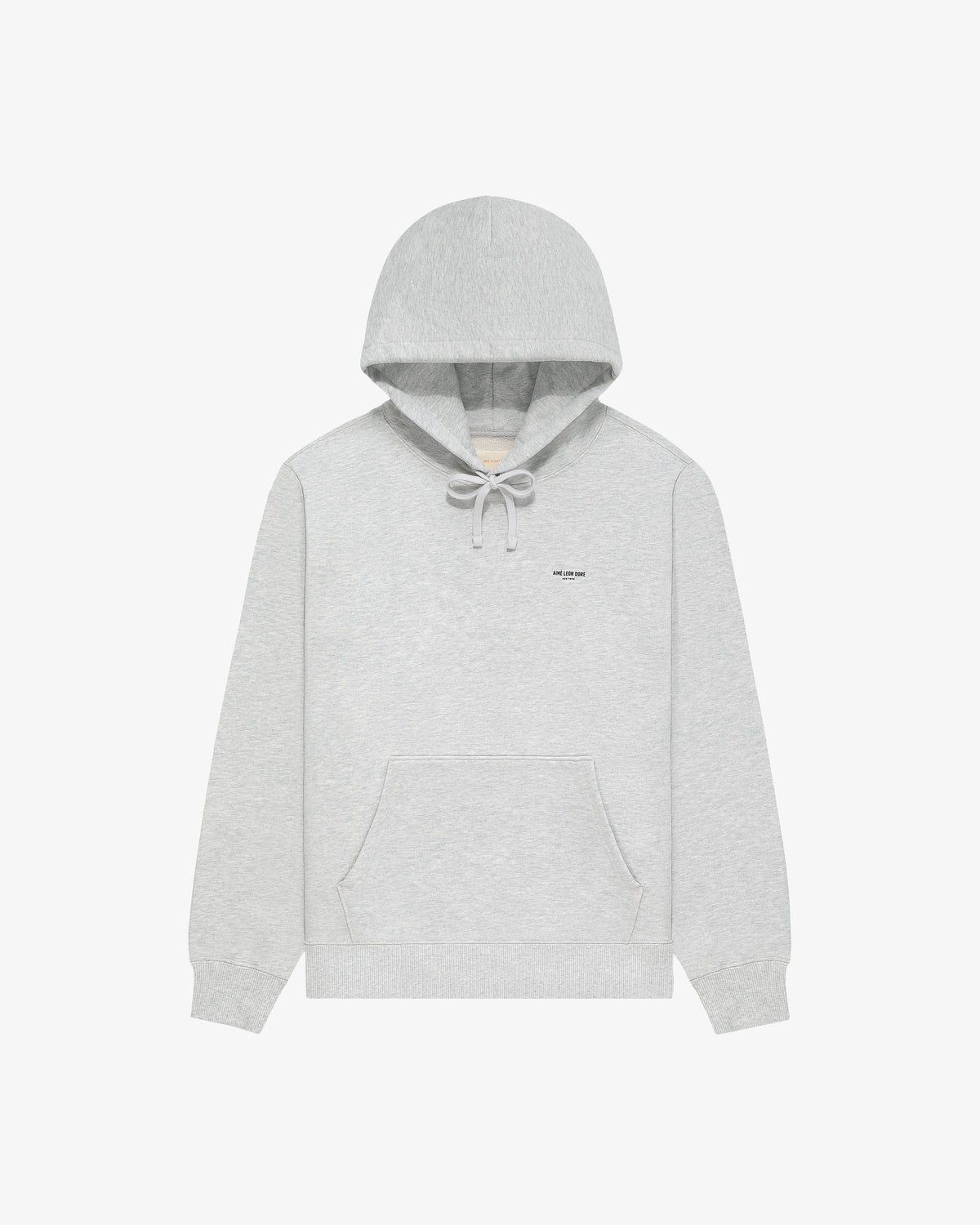 Light gray Micro Logo Hoodie with a front pocket, drawstring hood, and small chest text.