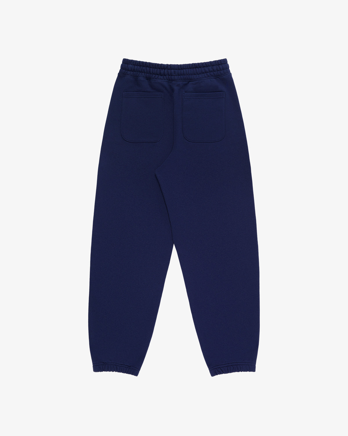 Tonal Logo Sweatpants in navy blue with elastic waistband, cuffs, and two back pockets shown from the rear.