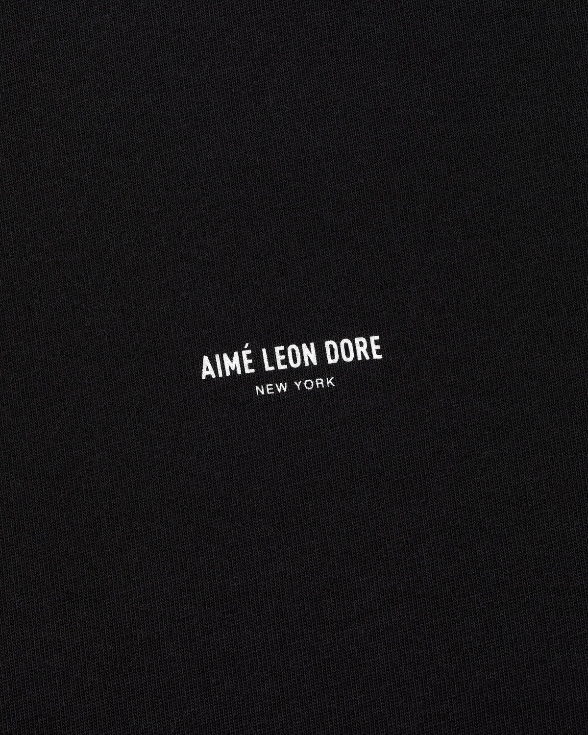 Black Micro Logo Tee with small white AIMÉ LEON DORE NEW YORK text centered on the front.
