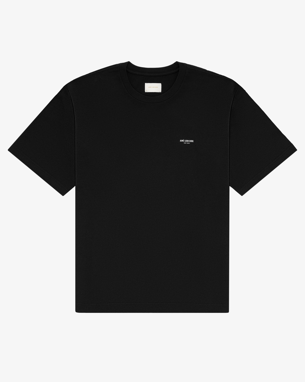 Micro Logo Tee, black short-sleeve t-shirt with small white chest logo, shown on a plain white background.
