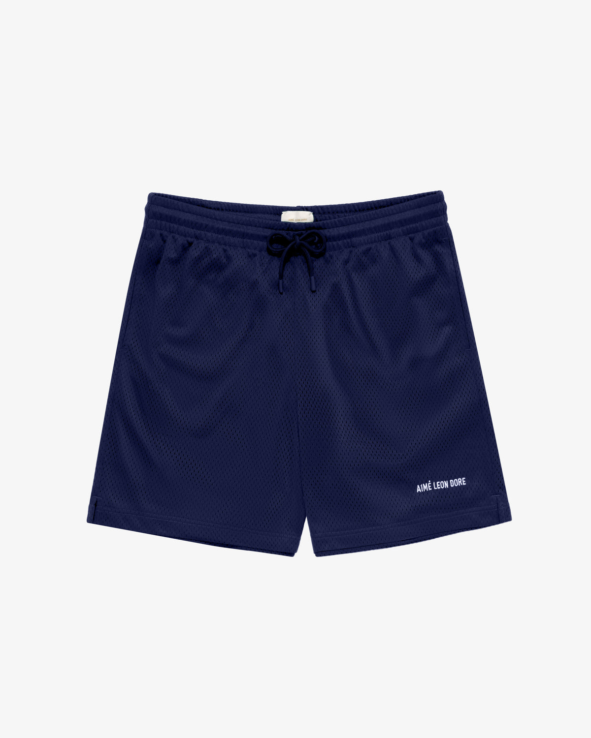 Navy Logo Gym Short with drawstring waist and AIME LEON DORE logo on lower left leg.