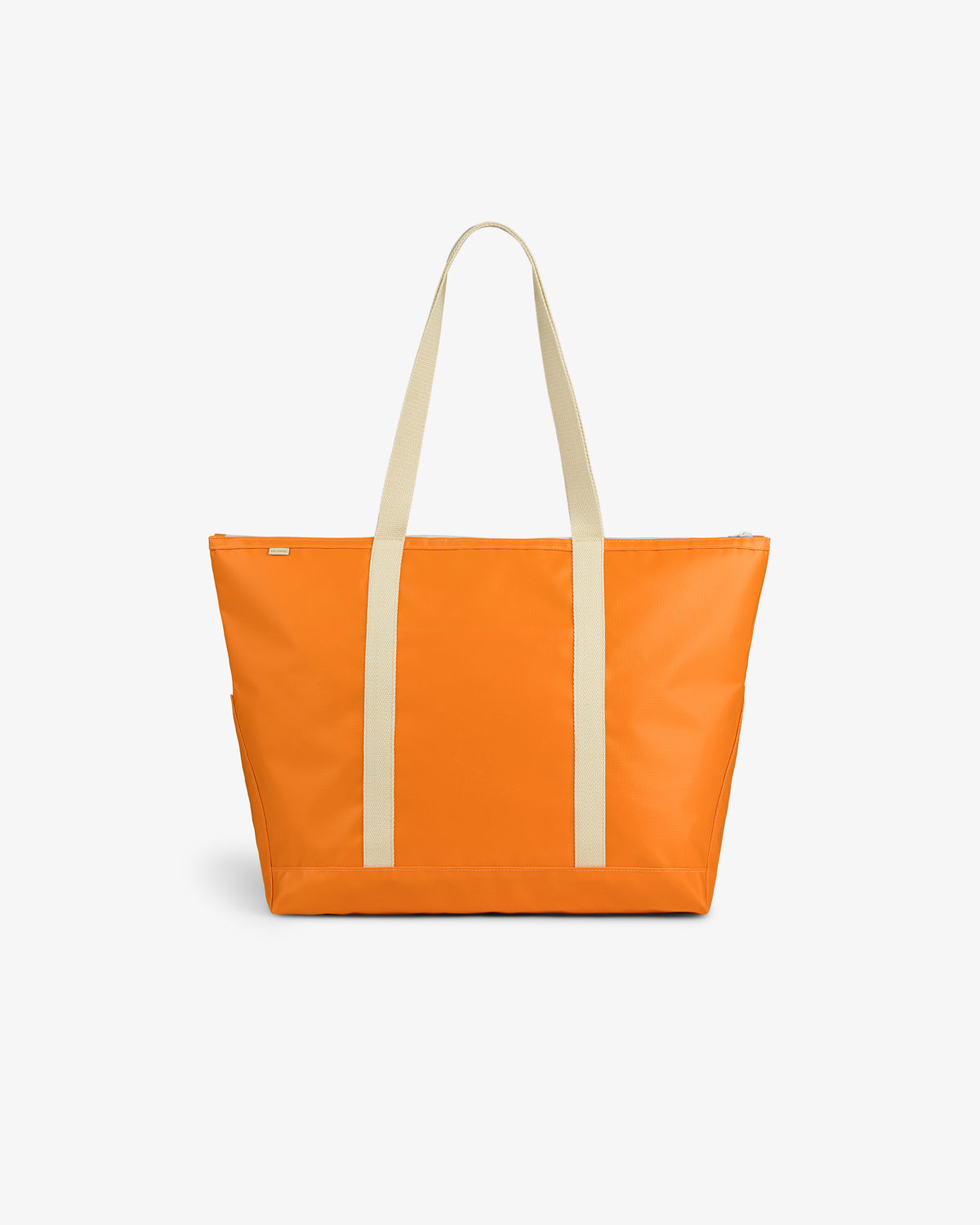 Carryall Marina Tote in large orange with beige handles, shown on a plain white background.