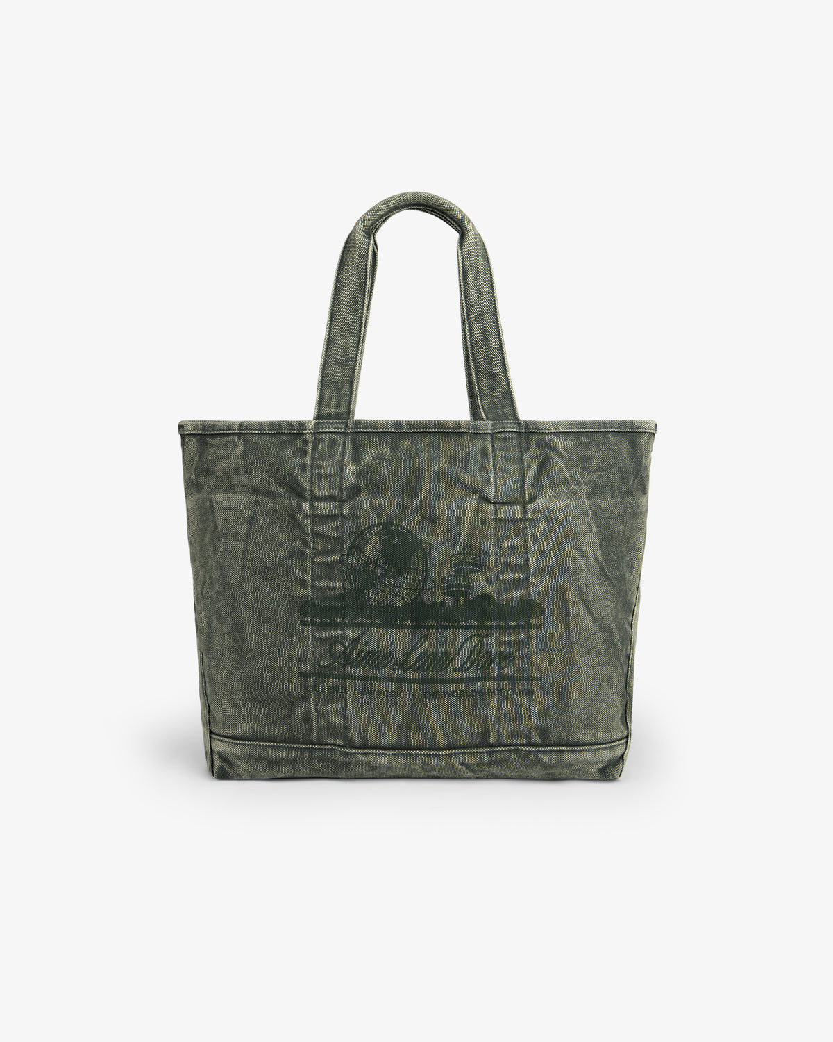 Sun Faded Large Unisphere Tote Bag with double handles and graphic print, shown on a plain white background.