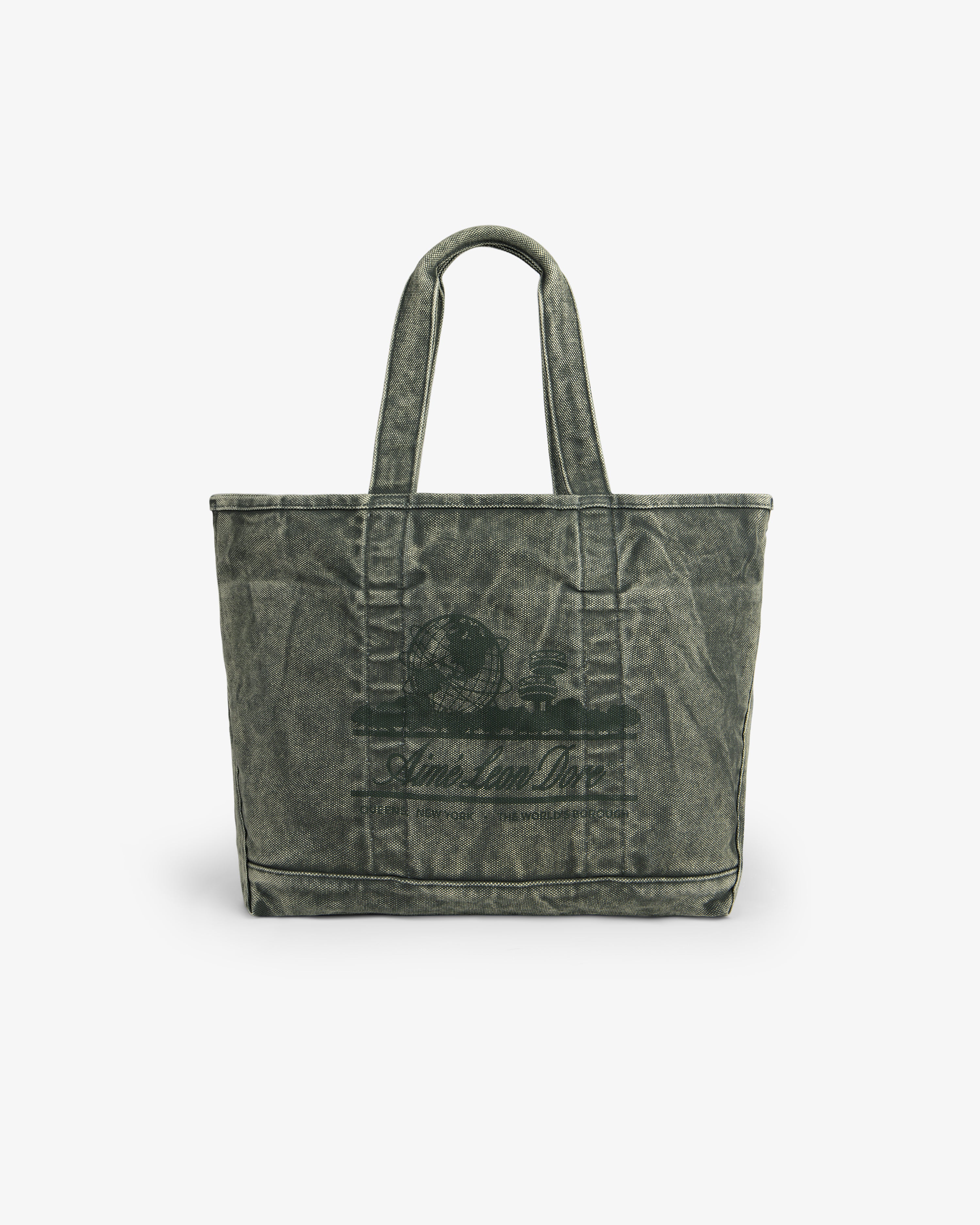 Sun Faded Large Unisphere Tote Bag with double handles and graphic print, shown on a plain white background.