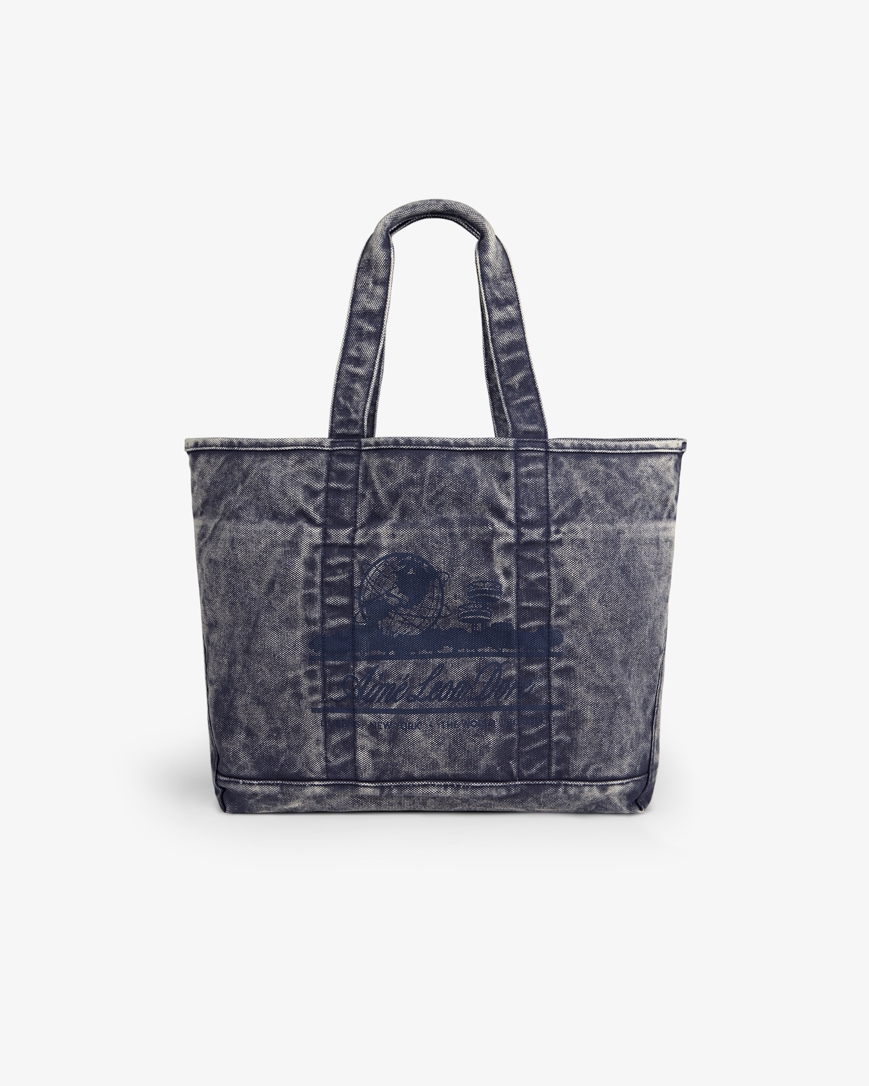 Sun Faded Large Unisphere Tote Bag with two handles and front graphic, shown on a white background.