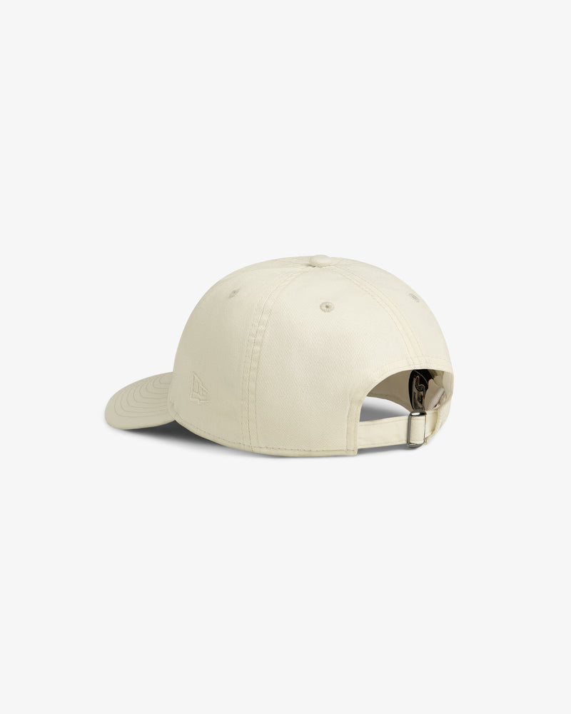 ALD / New Era Mets Retro Fit Hat in beige, shown from the back with a metal buckle strap for size adjustment.