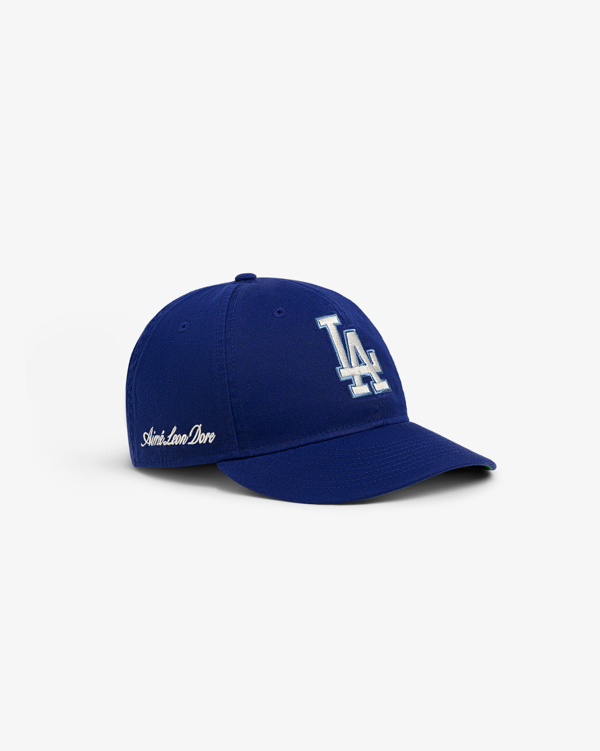 ALD / New Era Dodgers Retro Fit Hat: Blue cap with white LA logo and Aimé Leon Dore embroidered on the side.