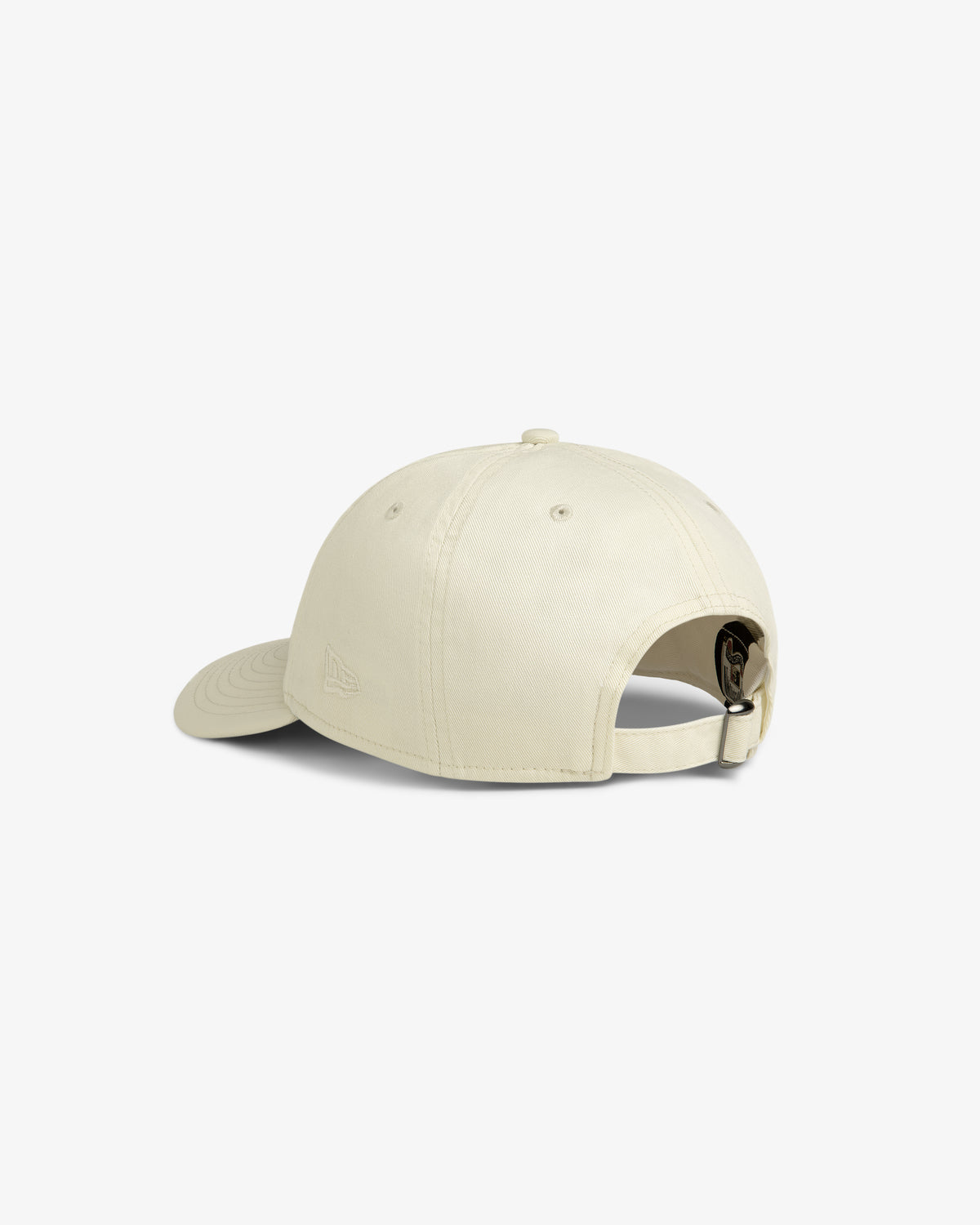 ALD / New Era Dodgers Retro Fit Hat in beige, shown from the back with adjustable strap and metal clasp on white background.