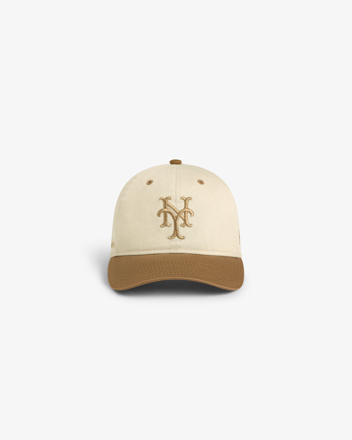 ALD / New York Mets Colorblock Ballpark Hat: cream cap with brown brim, embroidered NY logo, on white background.