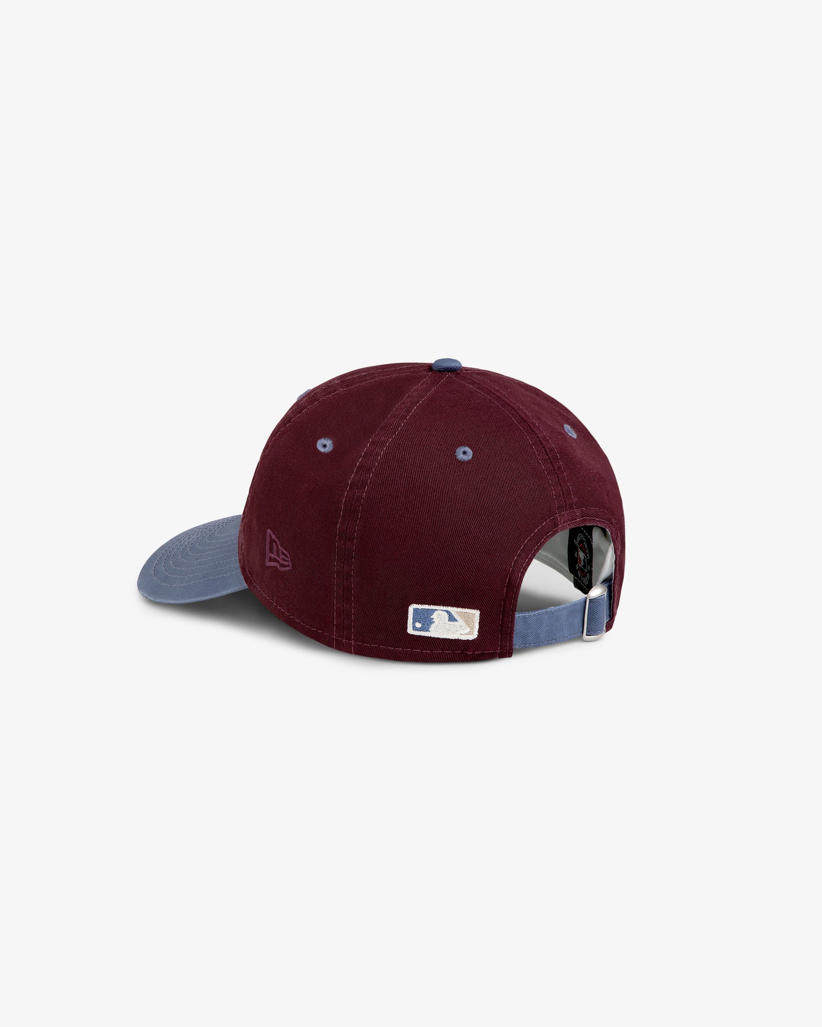 ALD / LA Dodgers Colorblock Ballpark Hat in maroon and blue, shown from the back with adjustable strap and MLB logo.