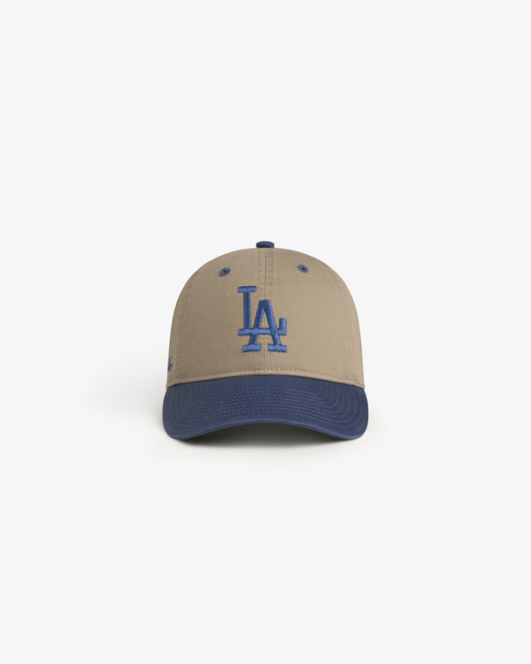 ALD / LA Dodgers Colorblock Ballpark Hat featuring a blue LA logo and brim, shown on a white background.