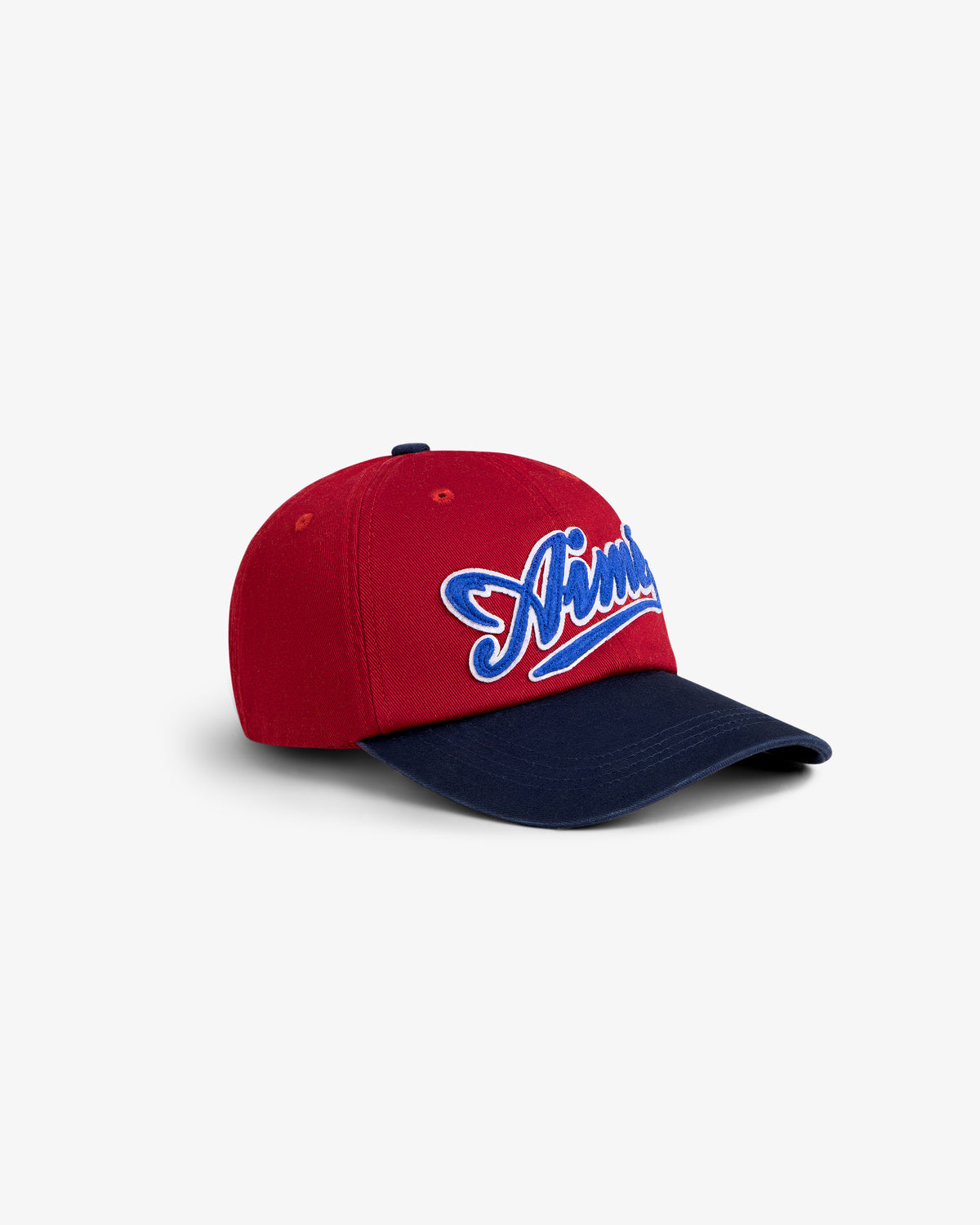Cycling Logo Hat in red with navy blue brim and blue/white "Animal" embroidery on the front.