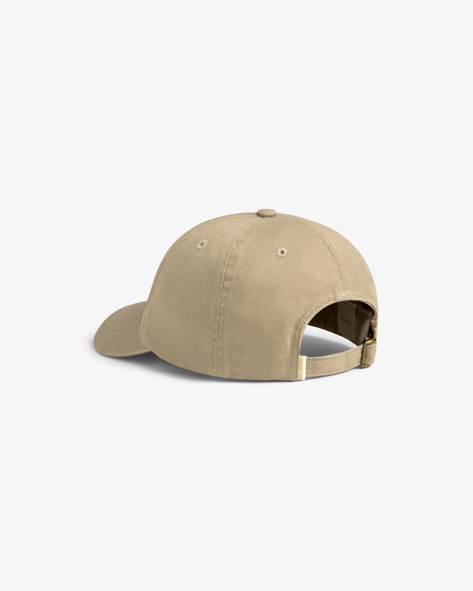 Cycling Logo Hat in beige, shown from the back with adjustable strap and metal clasp.