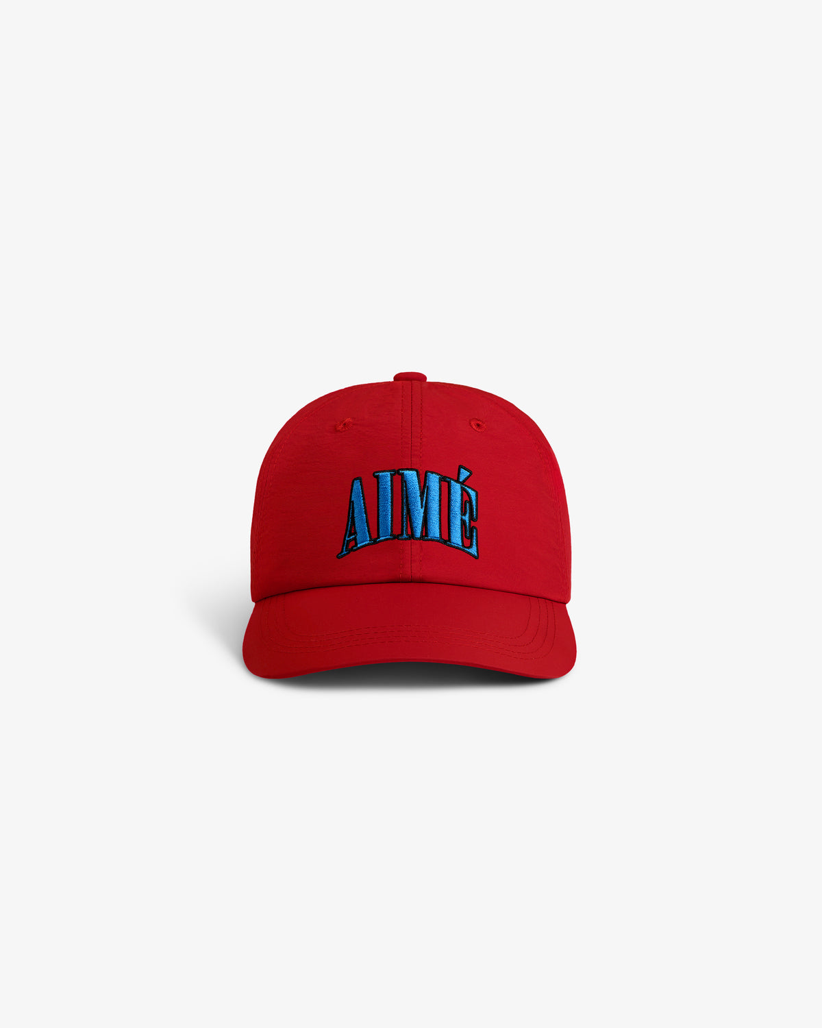 Nylon Crusher Hat featuring AIMÉ in large blue embroidery on the front, shown against a white background.