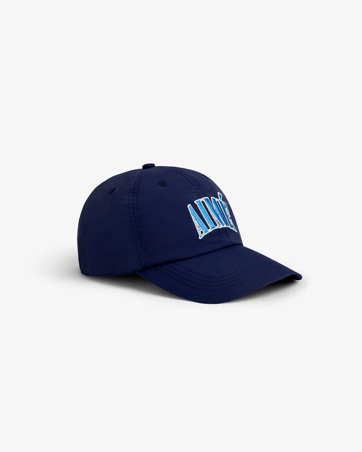 Navy blue Nylon Crusher Hat with AIMÉ in bold, stylized blue and white letters on the front.