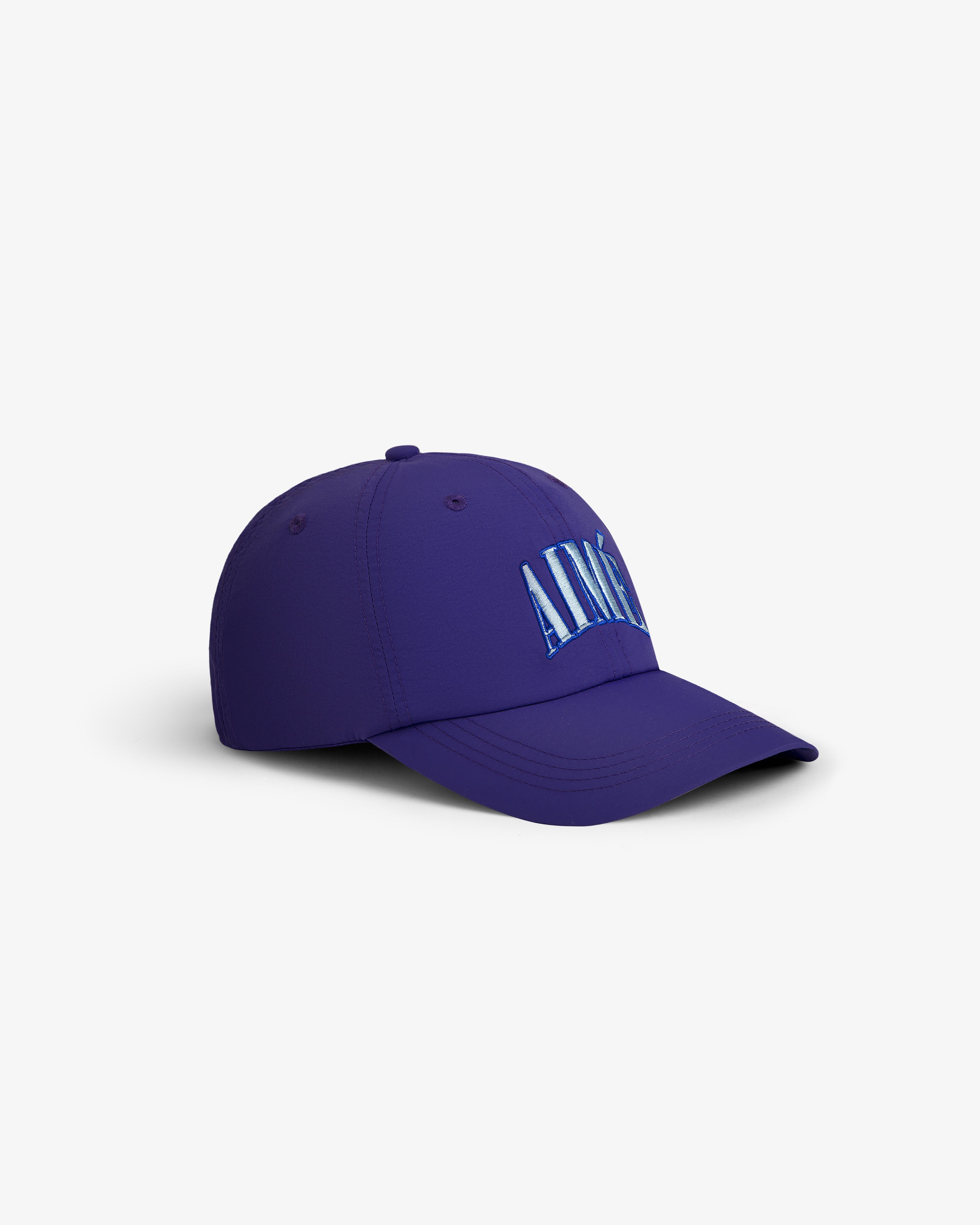 A Nylon Crusher Hat in purple with "AIME" embroidered in light blue, shown on a white background.
