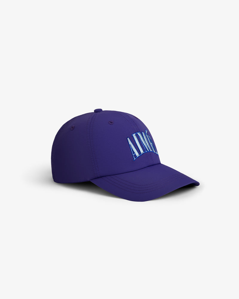 A Nylon Crusher Hat in purple with "AIME" embroidered in light blue, shown on a white background.