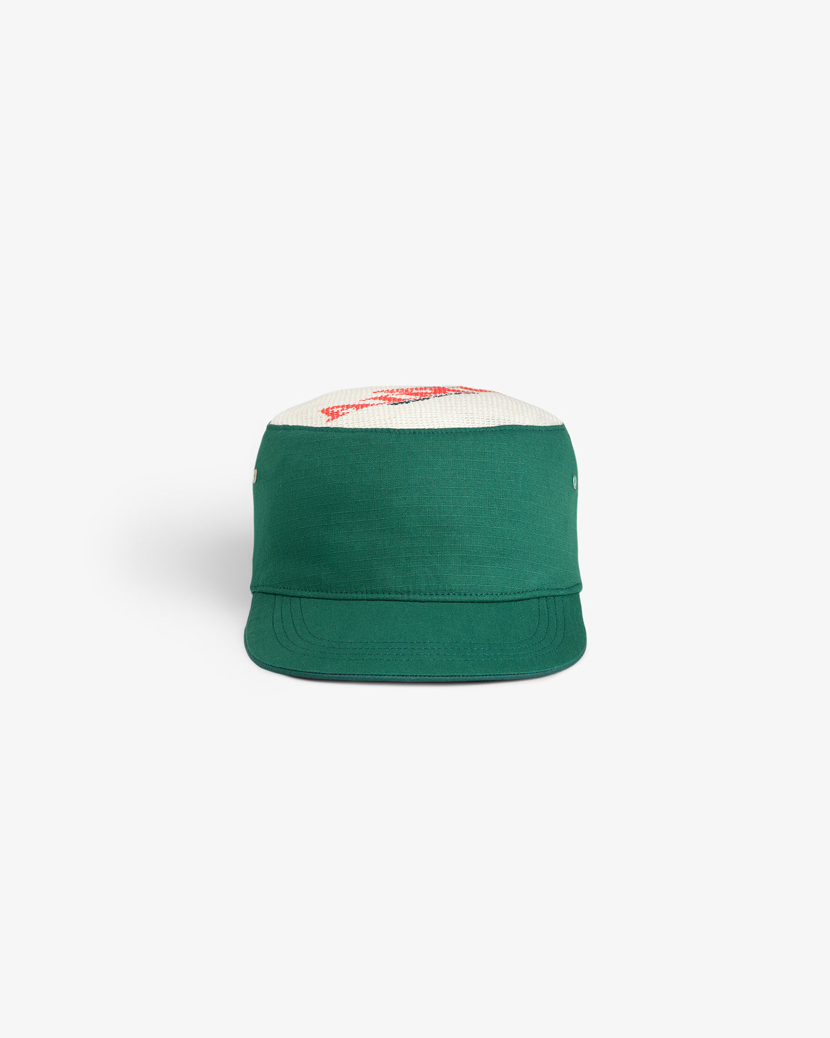 Aimé Painters Hat in green and white with a flat brim, front view on a plain white background.