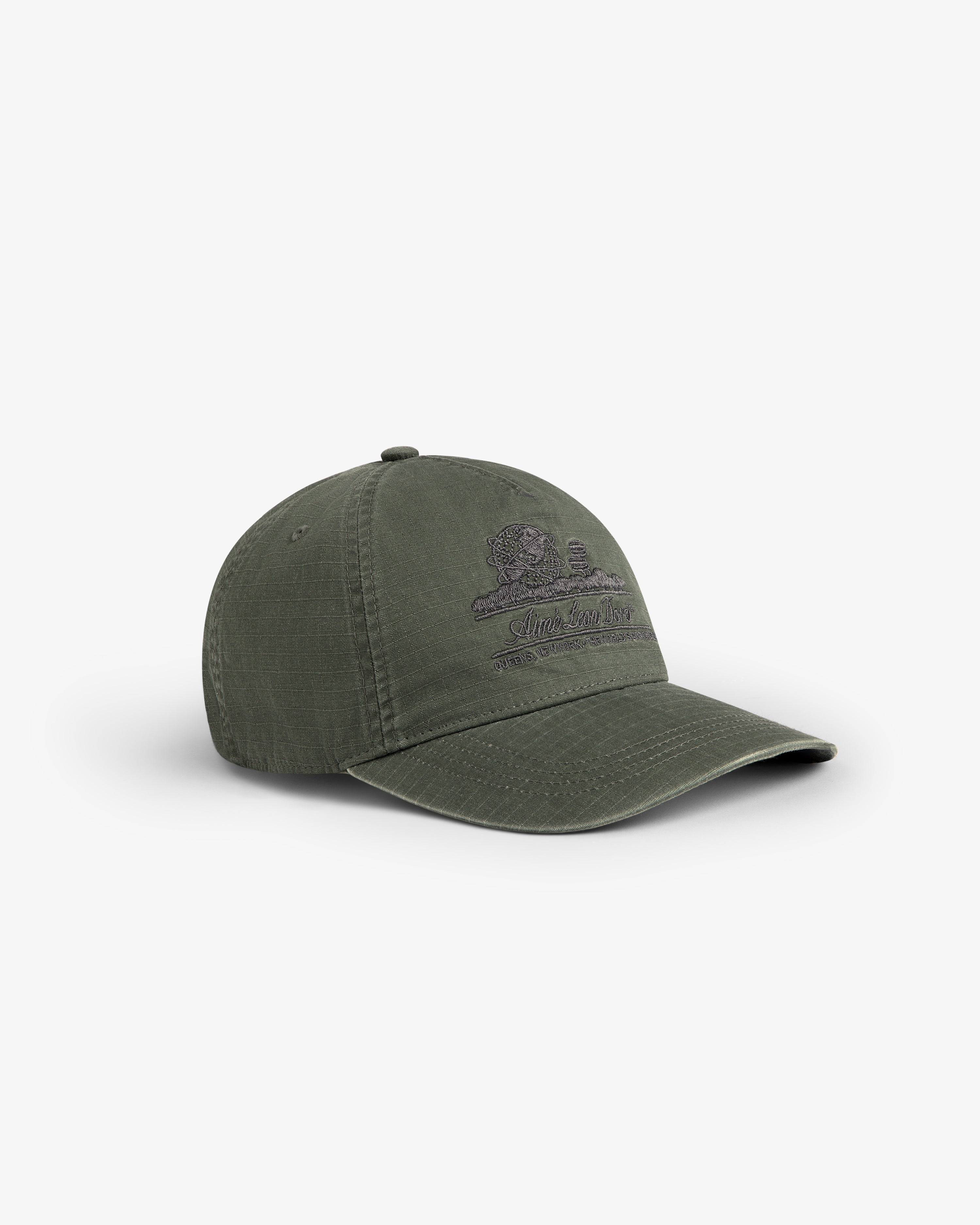 Sun Faded Unisphere Hat in olive green with subtle front embroidery, shown on a white background.