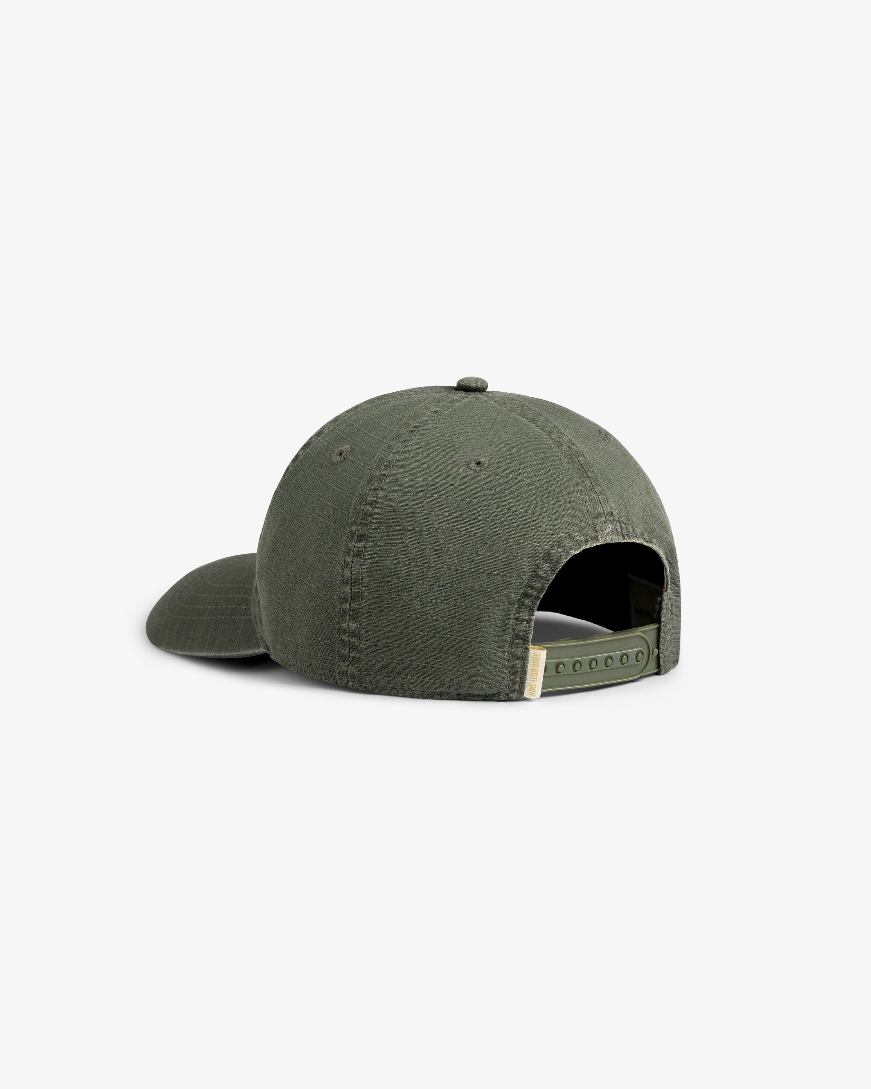 Back view of the Sun Faded Unisphere Hat in olive green, featuring visible stitching and an adjustable snapback closure.