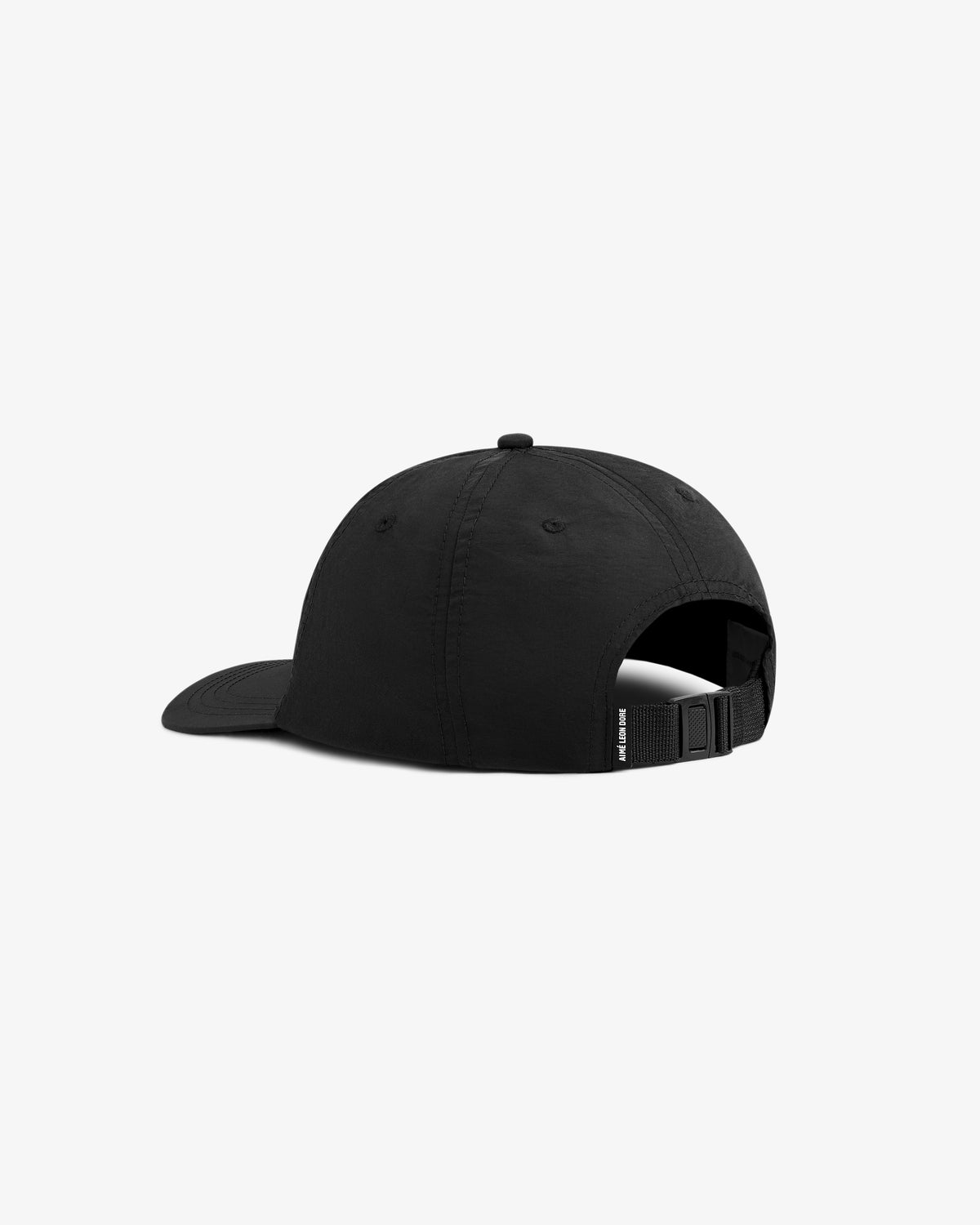 Black Nylon Sport Hat shown from the back with adjustable strap and small black tag near the closure.