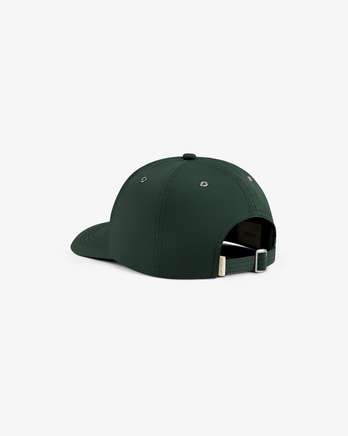 ALD / Technics Nylon Logo Hat in dark green, back view with adjustable strap and metal buckle on white background.