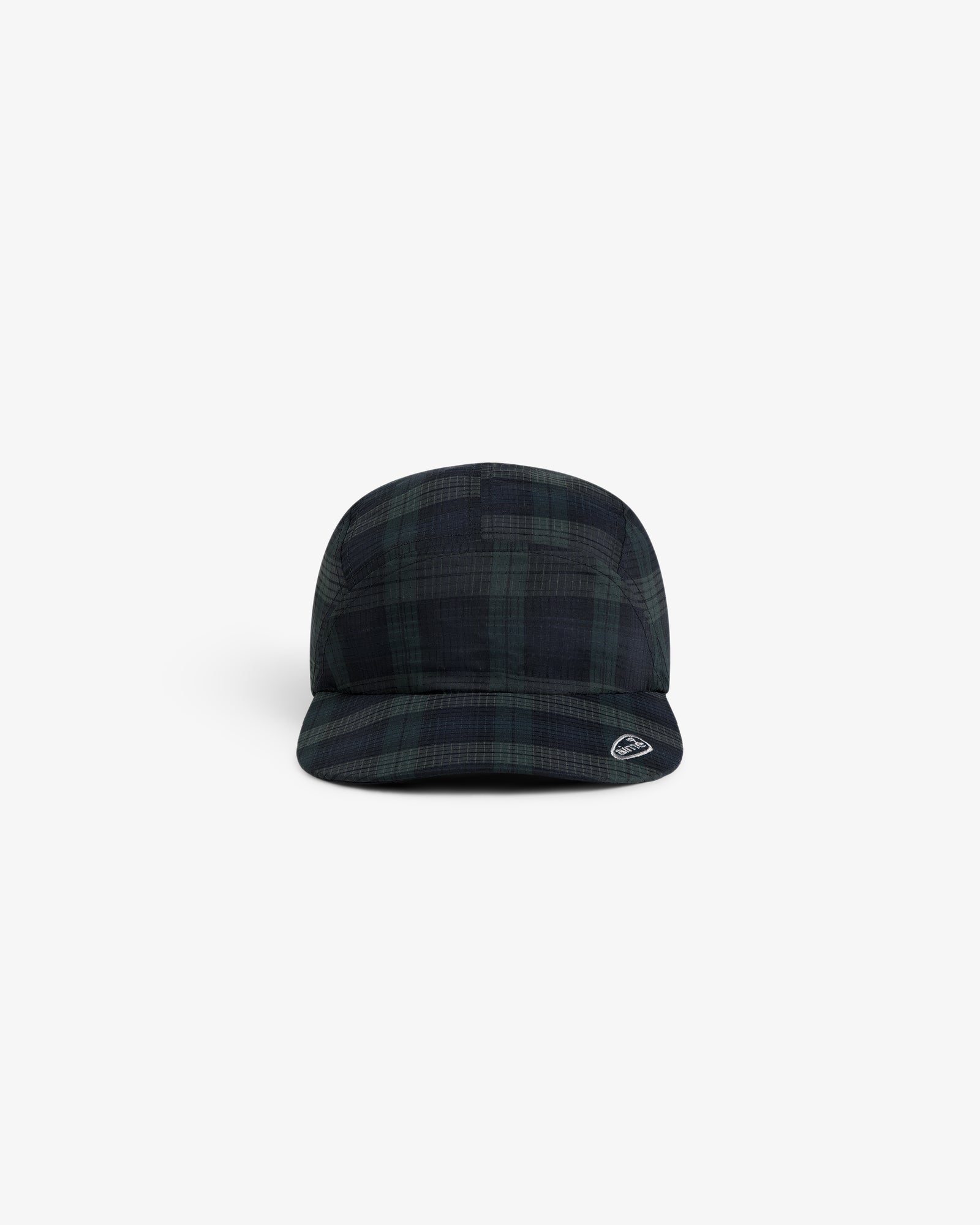ALD Golf Performance Sport Hat in dark green and black plaid with a front logo patch, on a white background.