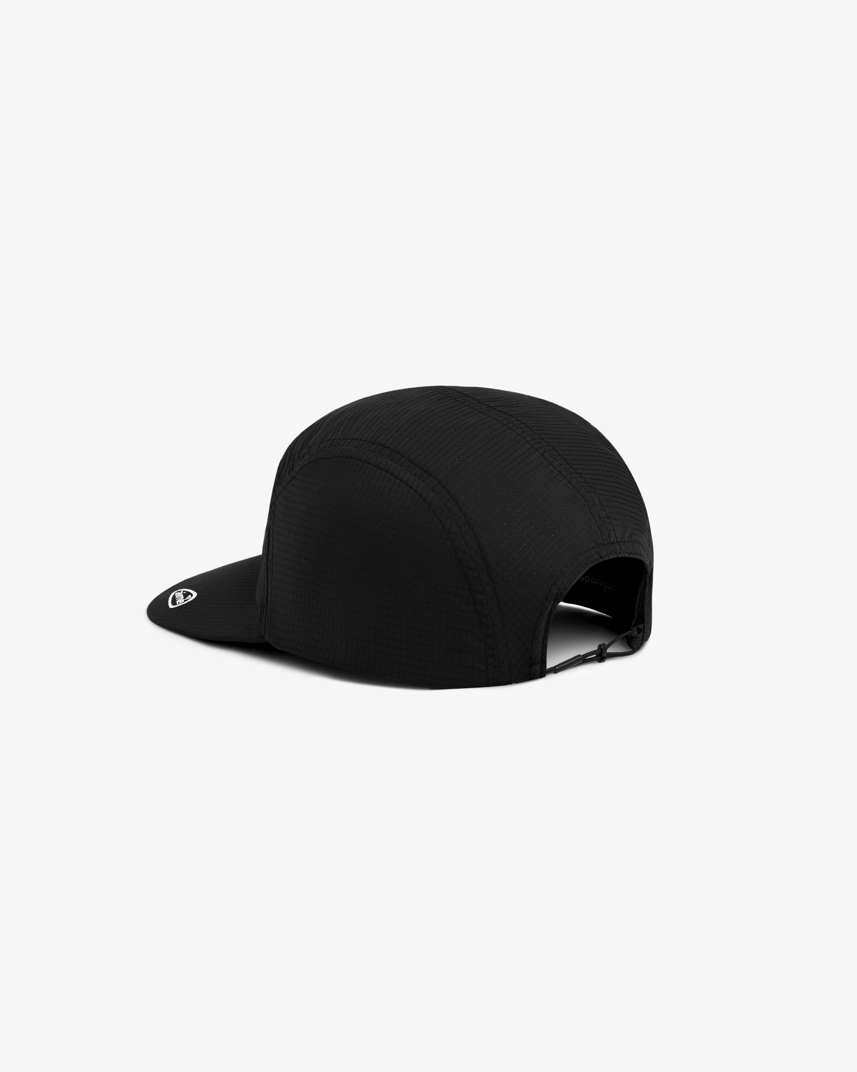 The ALD Golf Performance Sport Hat in black, with a curved bill and adjustable strap, shown from the back.