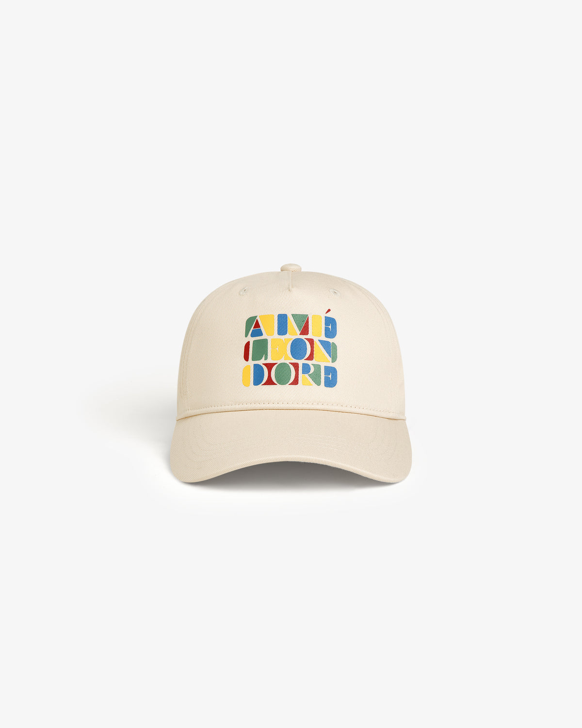 Beige Stacked Logo Hat with colorful block letters spelling Aimé Leon Dore on the front.