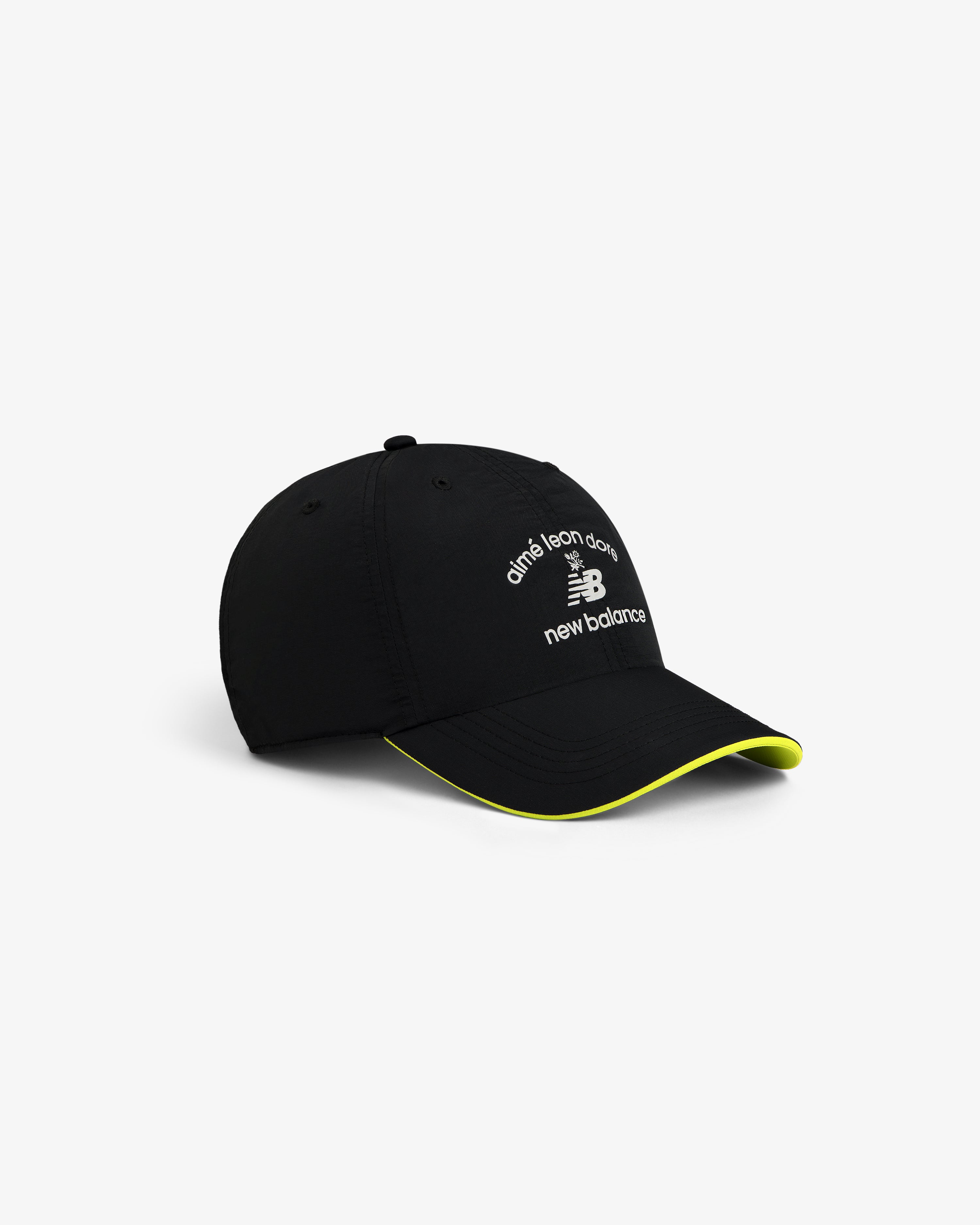 ALD / New Balance Running Hat: Black cap with white logo and yellow accent under the brim.