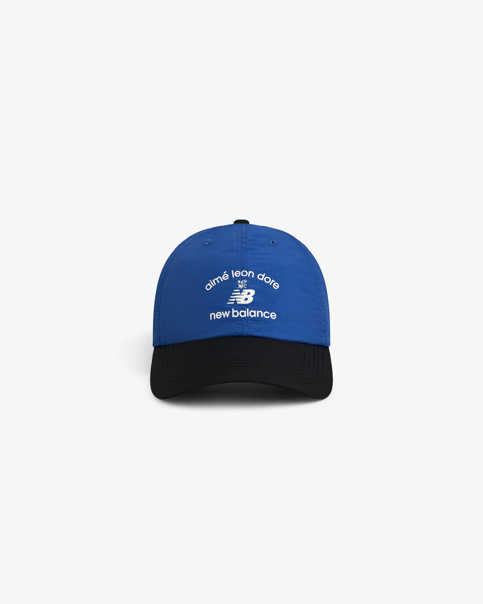 Blue and black ALD / New Balance Running Hat with white embroidered logos on the front.