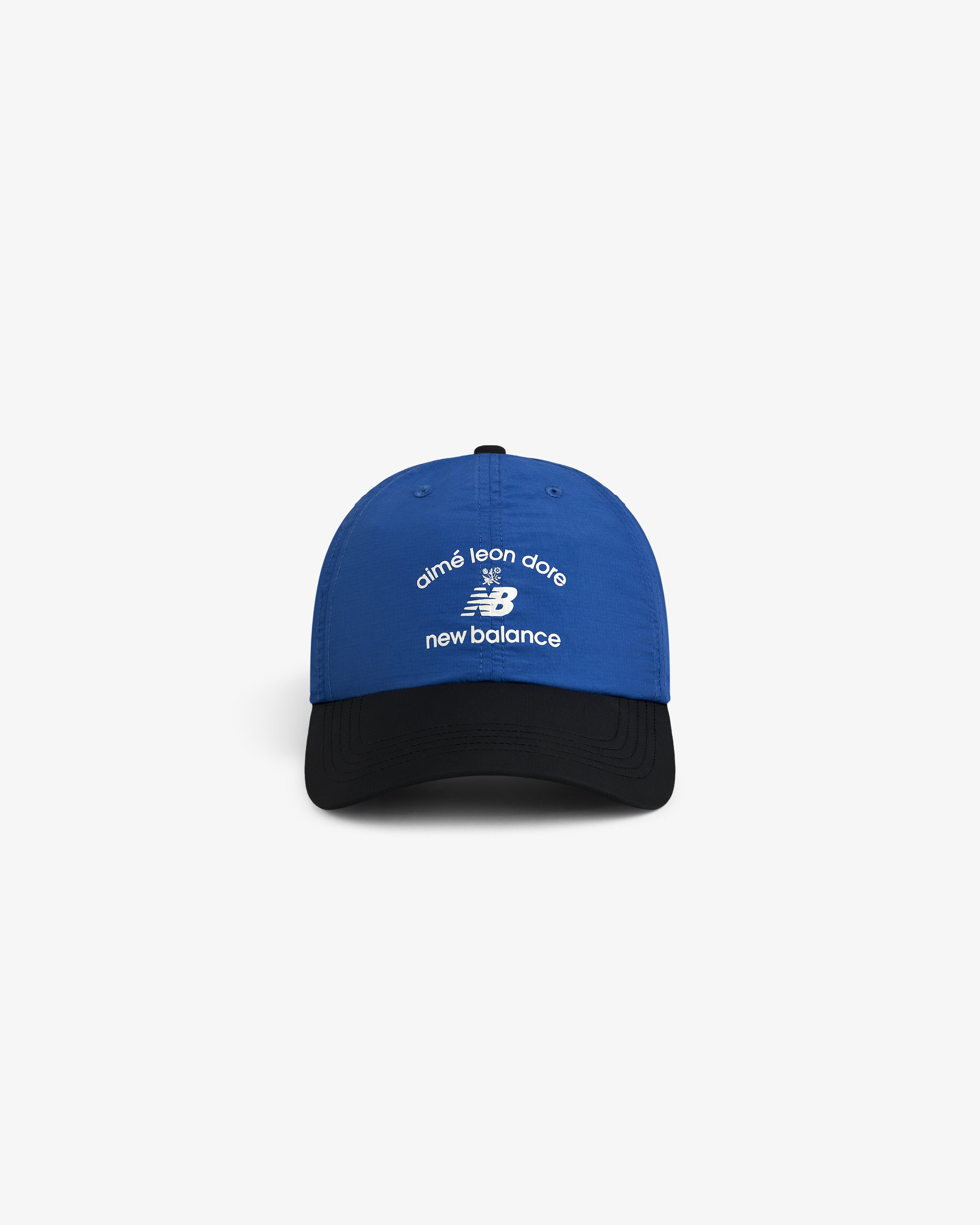 Blue and black ALD / New Balance Running Hat with white embroidered logos on the front.