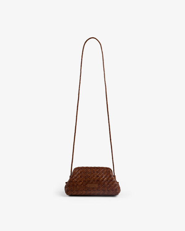 Woven Leather Shoulder Bag with long strap, shown against a plain white background.