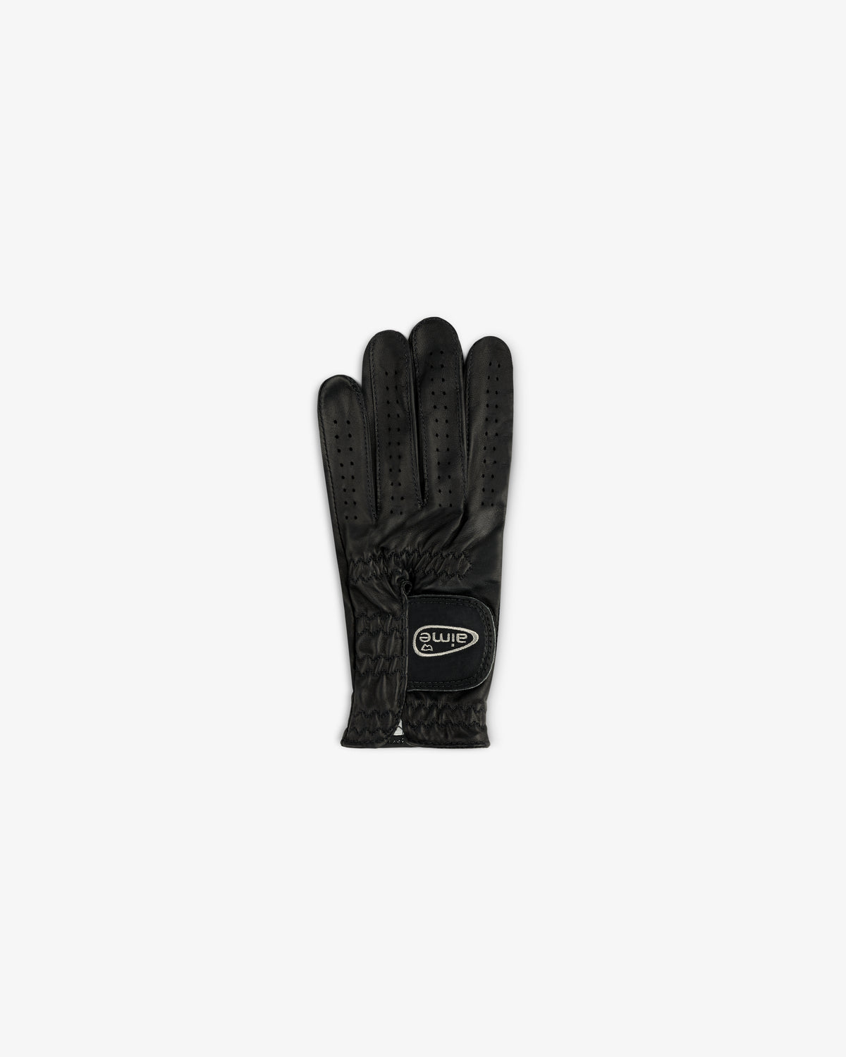 A single black ALD / FootJoy StaSof Heritage Glove (Left) with small perforations and logo, on a white background.