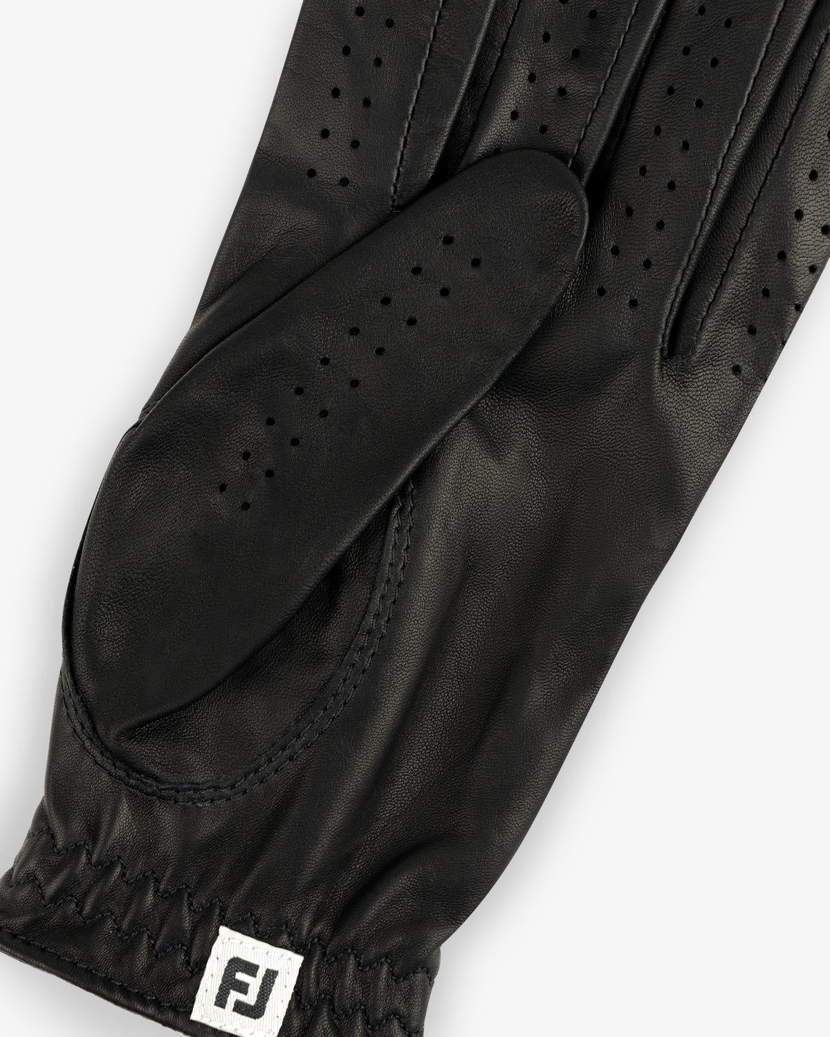 ALD / FootJoy StaSof Heritage Glove (Left) in black leather, perforated details, white logo tag at gathered wrist.