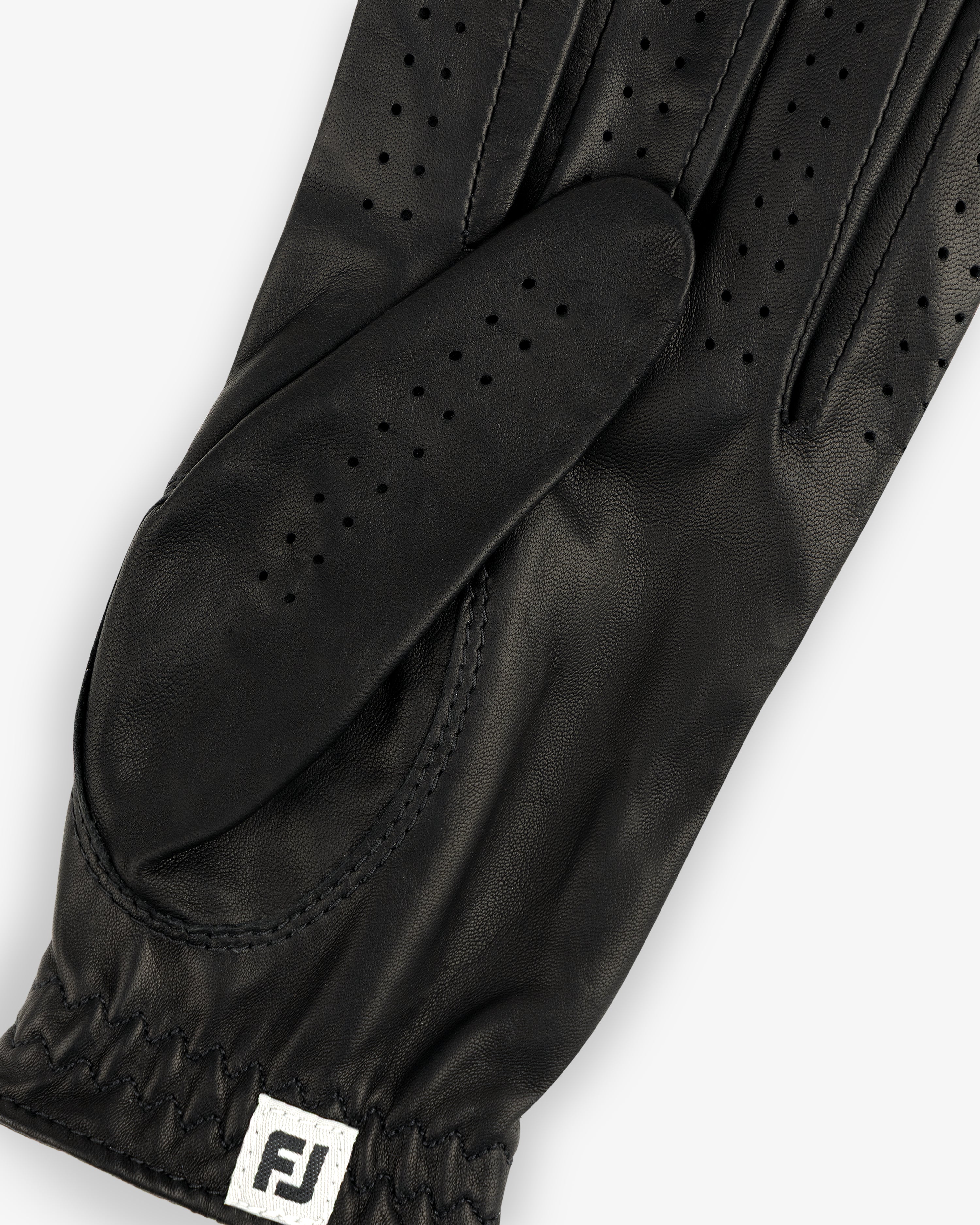 ALD / FootJoy StaSof Heritage Glove (Left) in black leather, perforated details, white logo tag at gathered wrist.