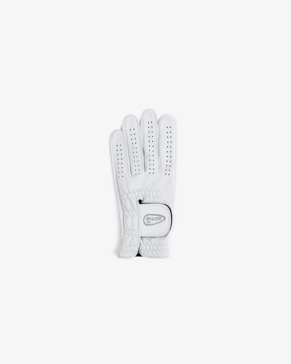 ALD / FootJoy StaSof Heritage Glove (Left) in white, palm-down, with ventilation holes and a buttoned strap.