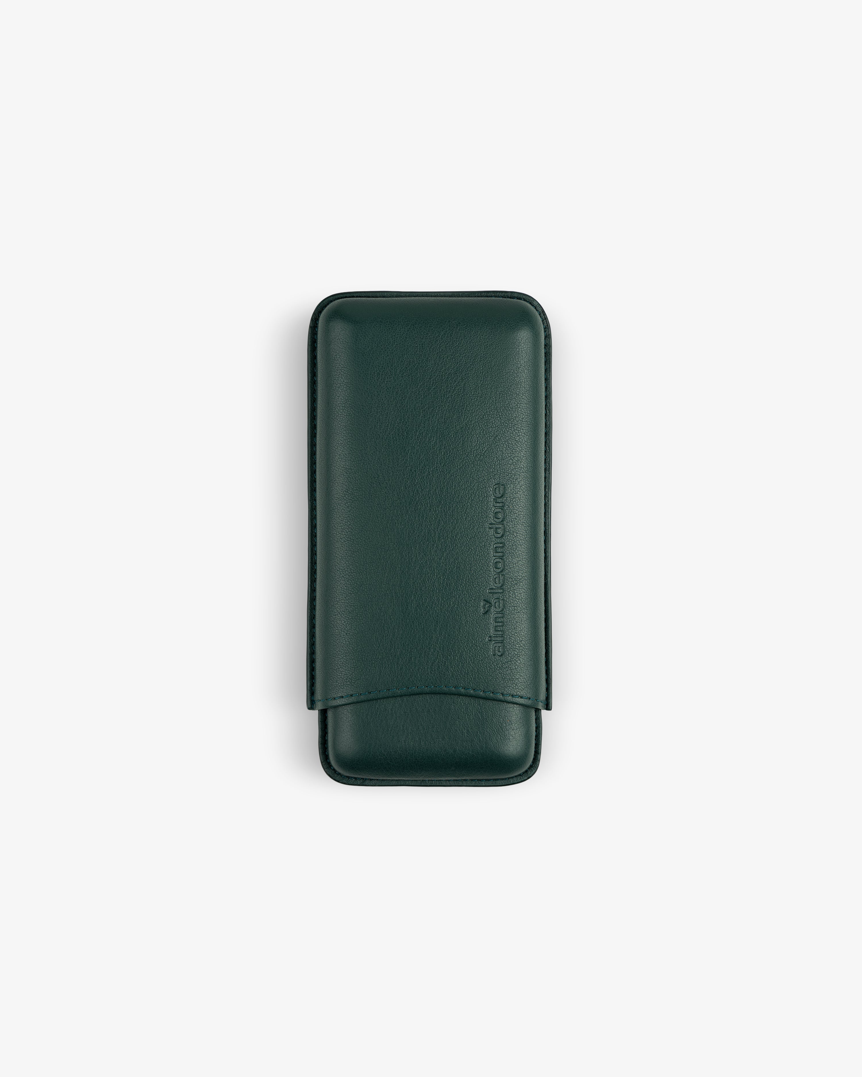 ALD Golf Leather Cigar Case in dark green leather with flap closure, shown on a plain white background.