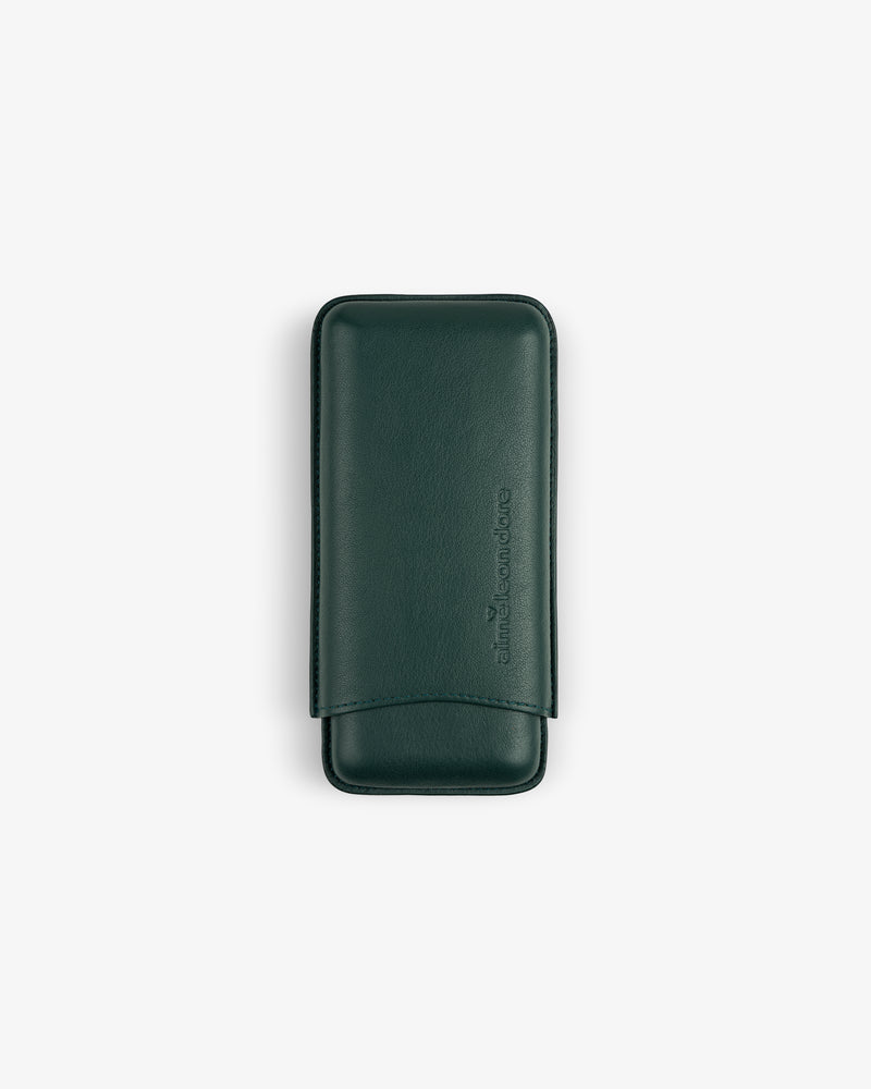 ALD Golf Leather Cigar Case in dark green leather with flap closure, shown on a plain white background.
